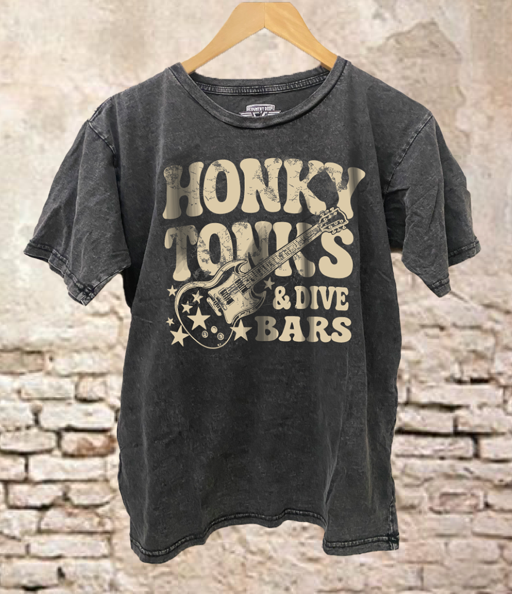 Honky Tonks & Dive Bars Acid Washed 90's Unisex T Shirt Hoodie, Sweatshirt | PodTeesHub.com