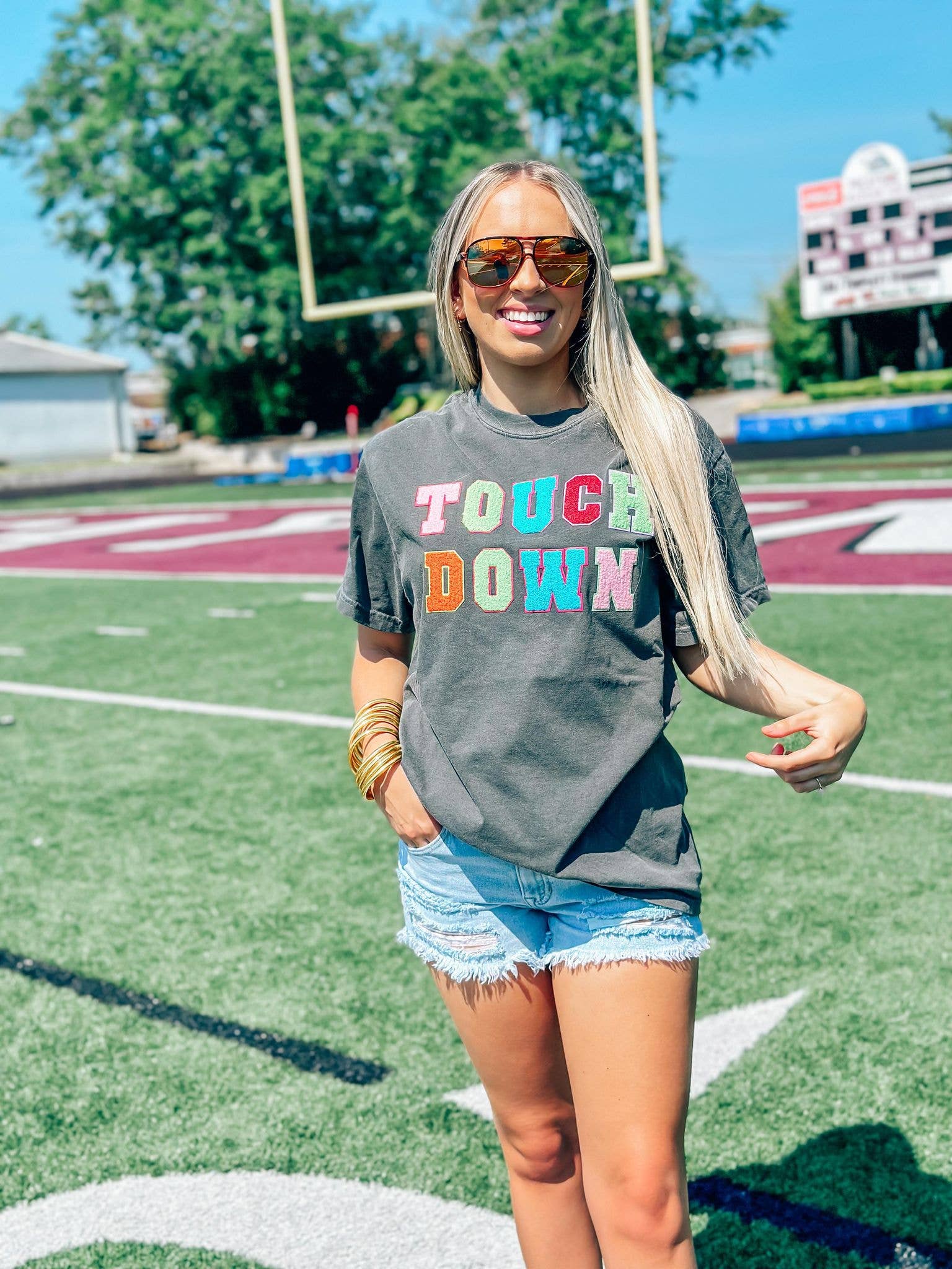 Touchdown Multicolored Patch Tee Hoodie, Sweatshirt | PodTeesHub.com
