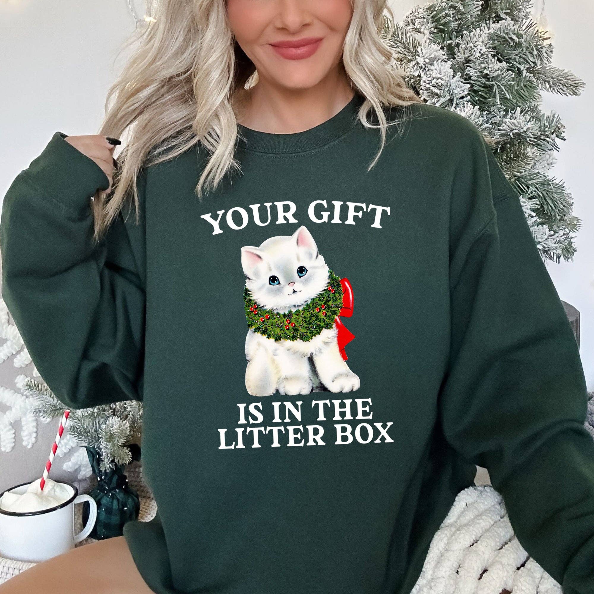 Your Gift Is in the Litter Box Cat Christmas Sweatshirt T-Shirts, Hoodie | PodTeesHub.com