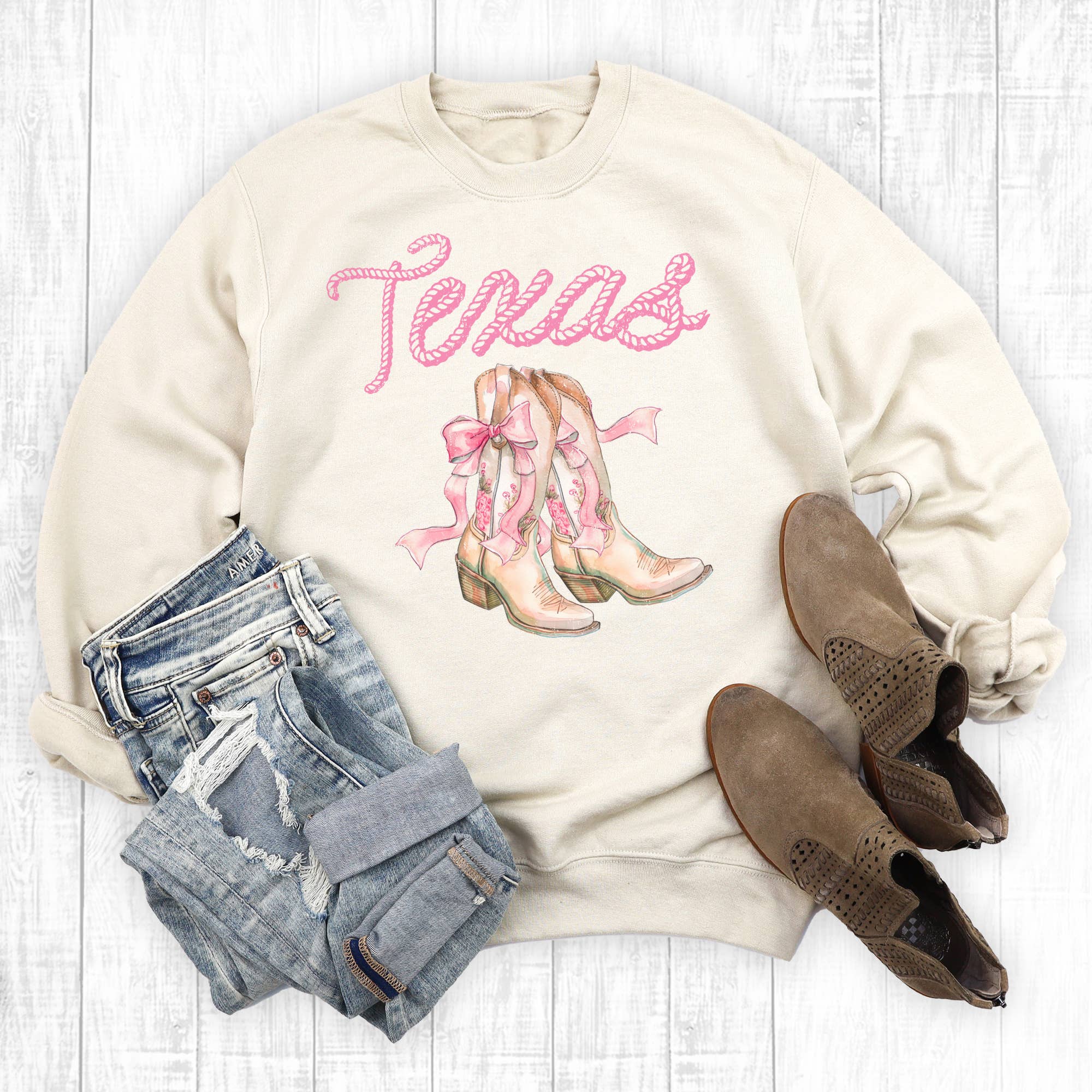 Western Coquette Bow Texas Boots Sweatshirt T-Shirts, Hoodie | PodTeesHub.com