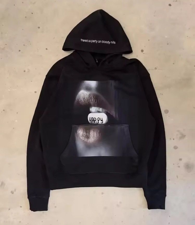 Japanese Brand Black Graphic Hoodie Happy Teeth Print T-Shirts, Sweatshirt | PodTeesHub.com