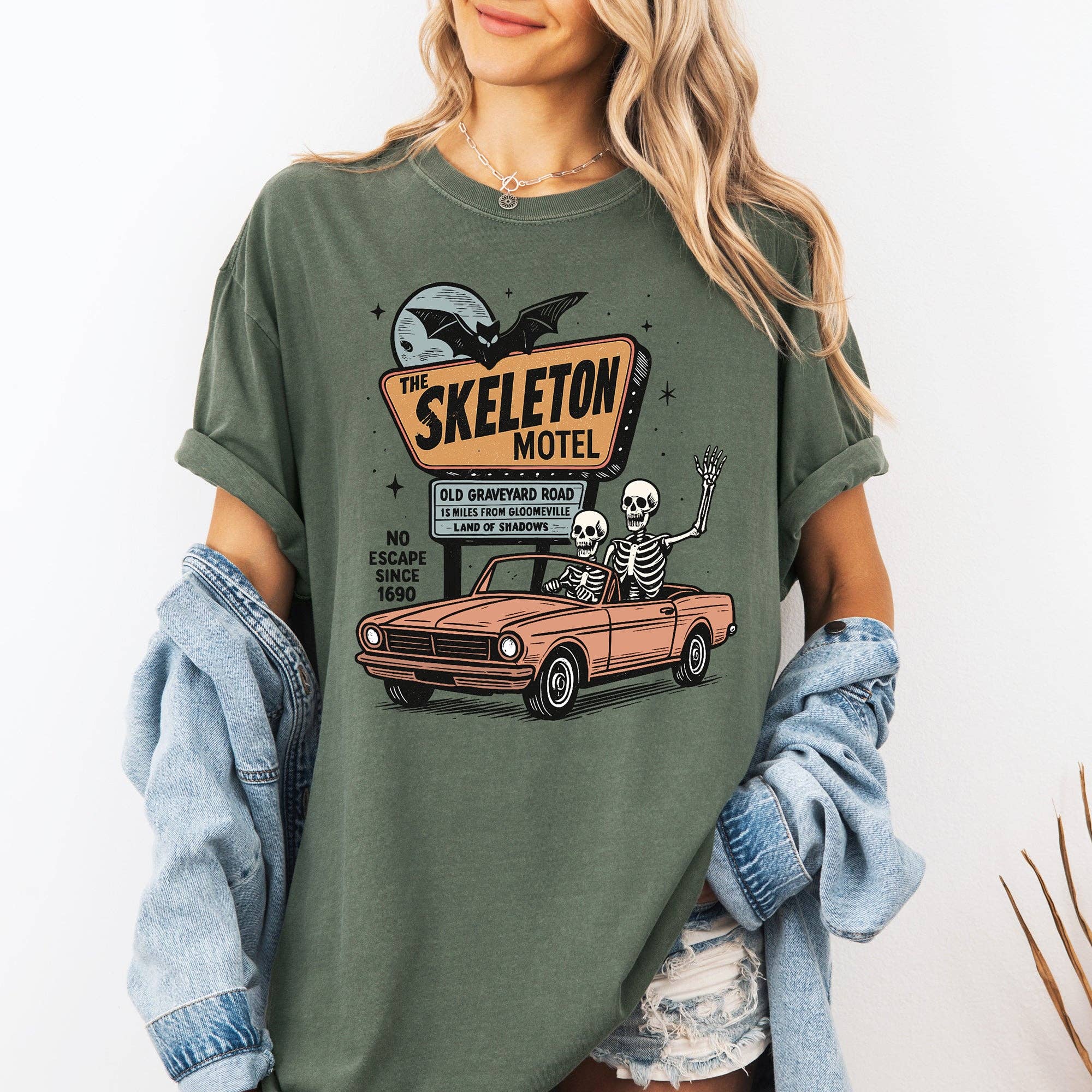 The Skeleton Motel, Spooky, Halloween Comfort Colors T-Shirt Hoodie, Sweatshirt | PodTeesHub.com