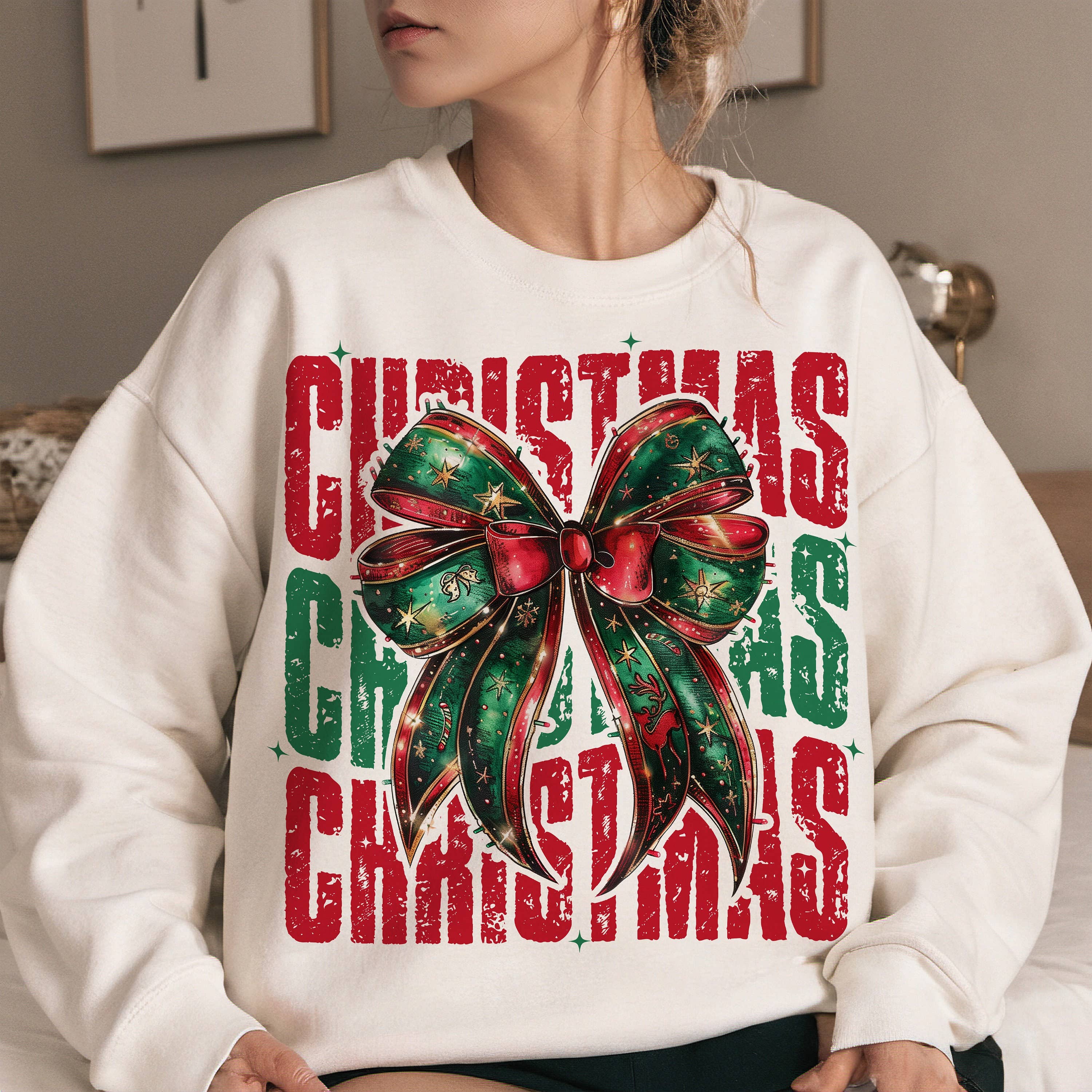 Christmas Coquette Bow Retro Shirt, Girly Holiday 2024 Hoodie, Sweatshirt | PodTeesHub.com