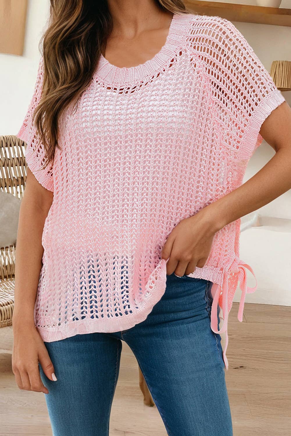 Hollow-Out Crochet Side Tied Short Sleeve Sweater (S-Xl) T-Shirts, Hoodie, Sweatshirt | PodTeesHub.com