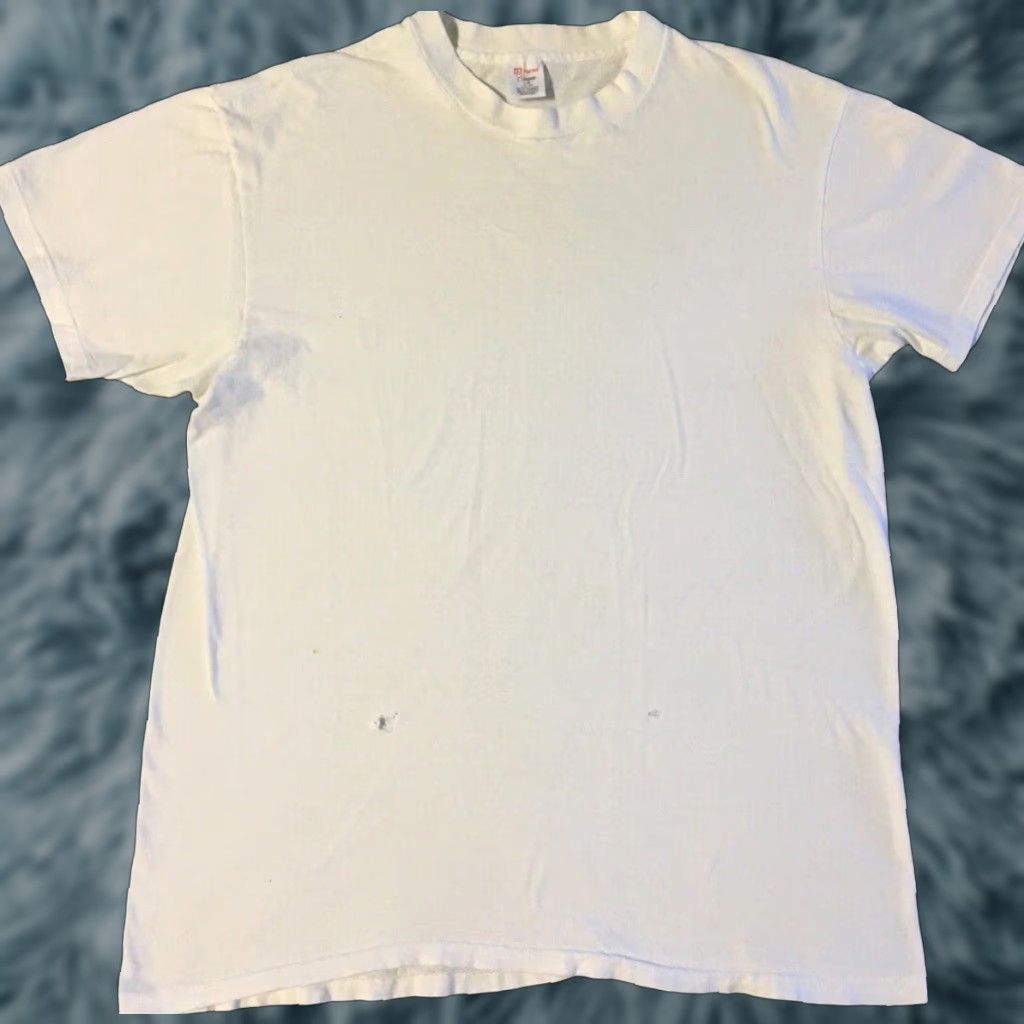 Vintage Hanes Shirt L White 90s Biker Grunge Punk Skate Surf Trucker Distressed Single Stitch Hoodie, Sweatshirt