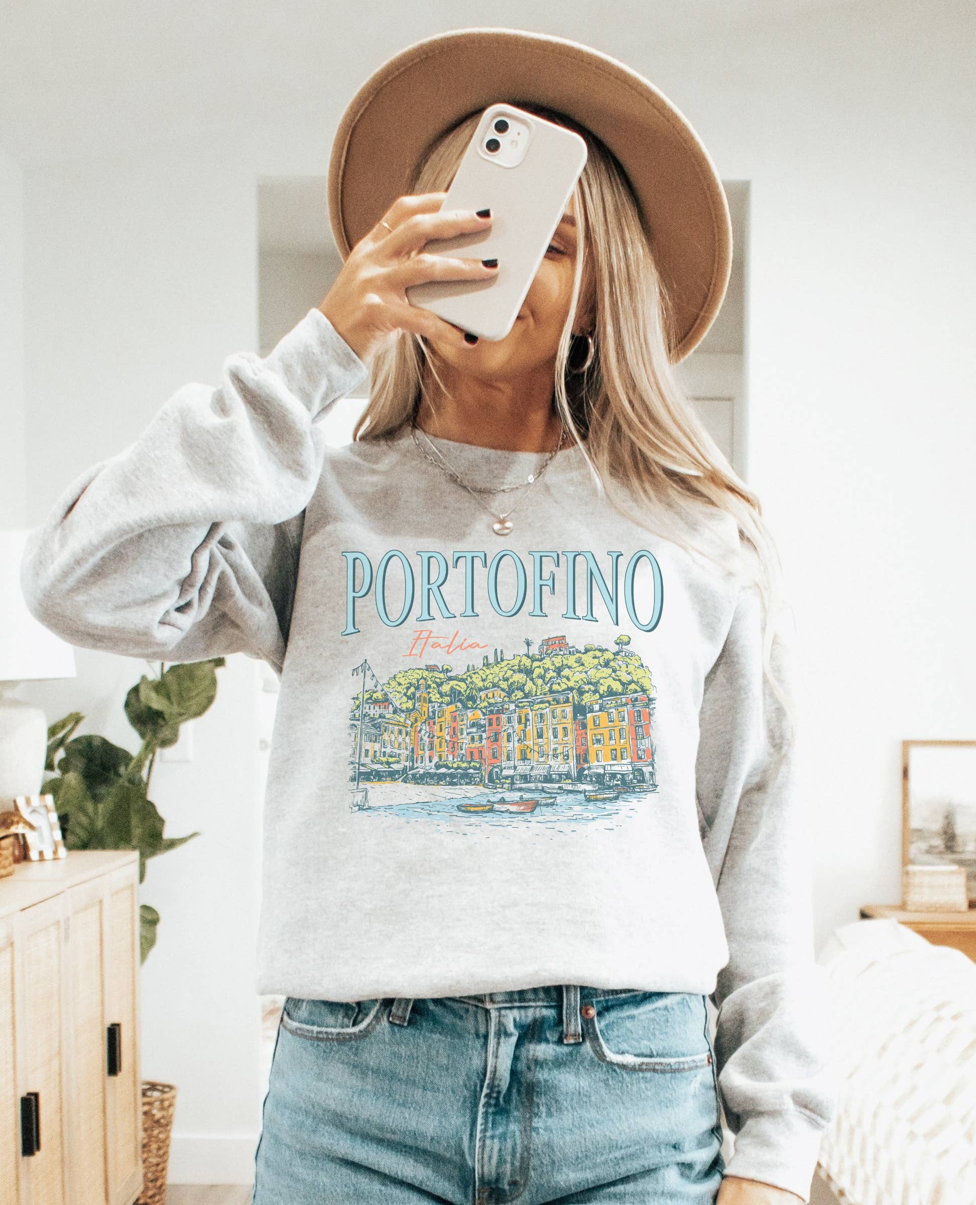 Portofino Italy Scene  Crew Neck Sweatshirt T-Shirts, Hoodie | PodTeesHub.com
