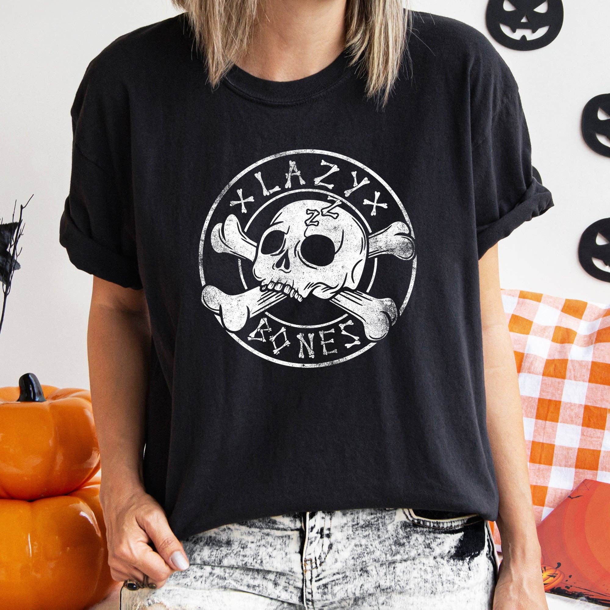 Lazy Bones Retro Halloween T-Shirt White Print Hoodie, Sweatshirt | PodTeesHub.com