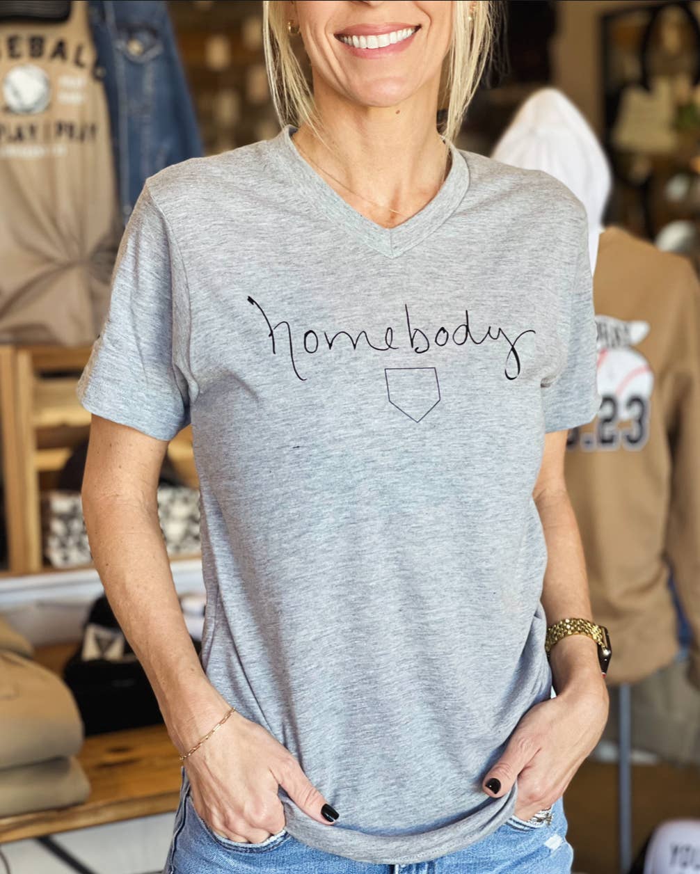 Baseball Homebody V-Neck Tee | Baseball Mom Hoodie, Sweatshirt | PodTeesHub.com