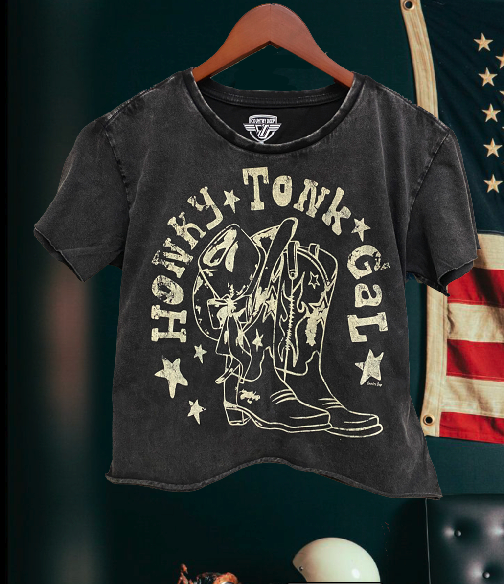 Honky Tonk Gal Boots Regular Cropped Acid Wash T-Shirt Hoodie, Sweatshirt | PodTeesHub.com