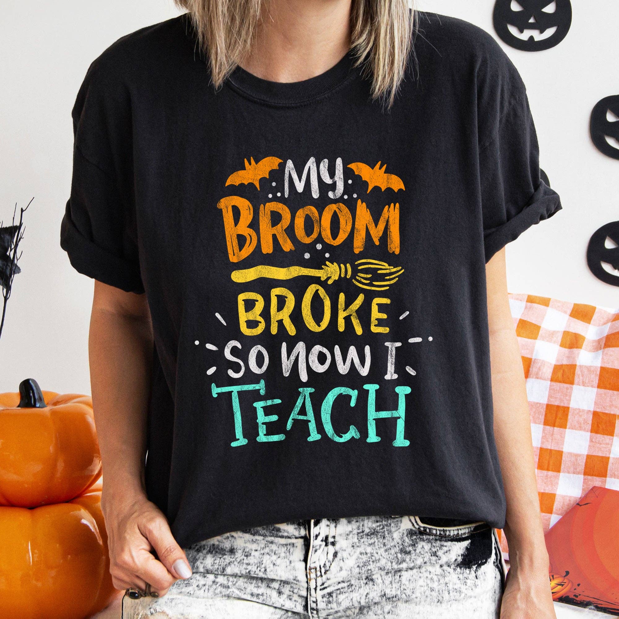 My Broom Broke So I Teach Retro Halloween T-Shirt Hoodie, Sweatshirt | PodTeesHub.com