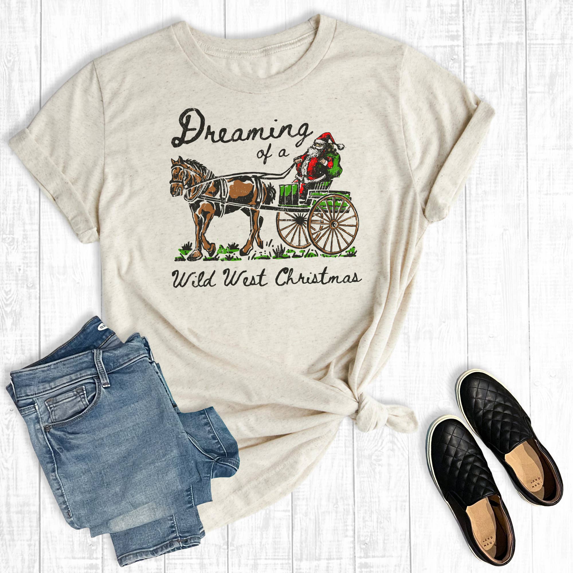 Dreaming of A Wild West Christmas Graphic Tee Hoodie, Sweatshirt | PodTeesHub.com