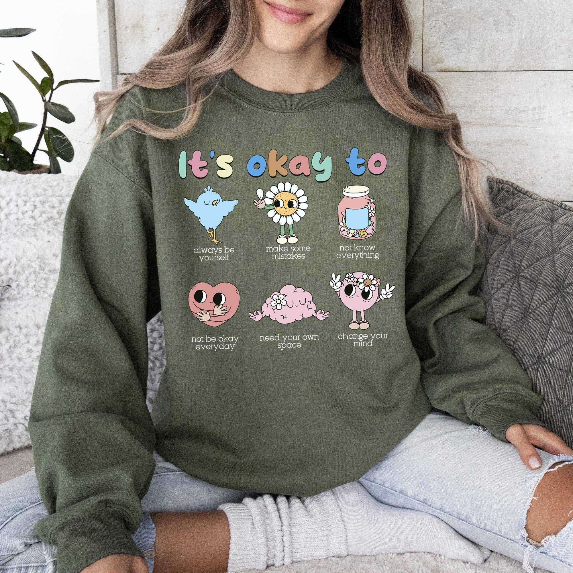 It's Ok To, Retro, Positivity, Kindness, Mental Health, Sweatshirt T-Shirts, Hoodie | PodTeesHub.com