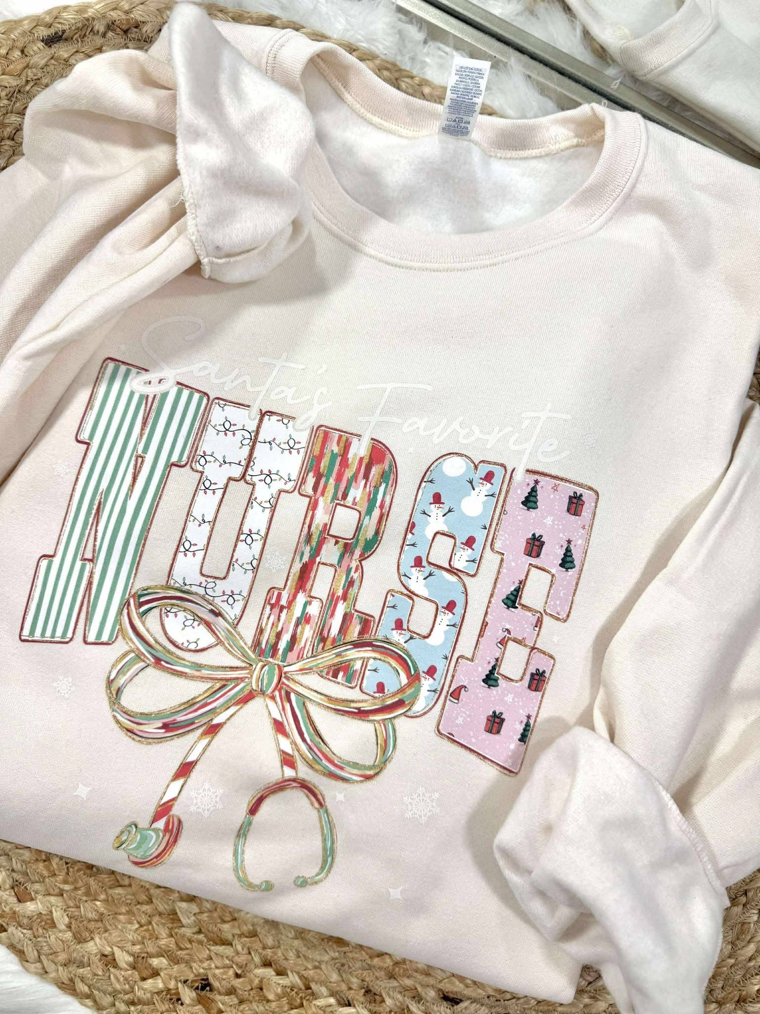 Santa Favorite Nurse Bow Graphic Tee Hoodie, Sweatshirt | PodTeesHub.com