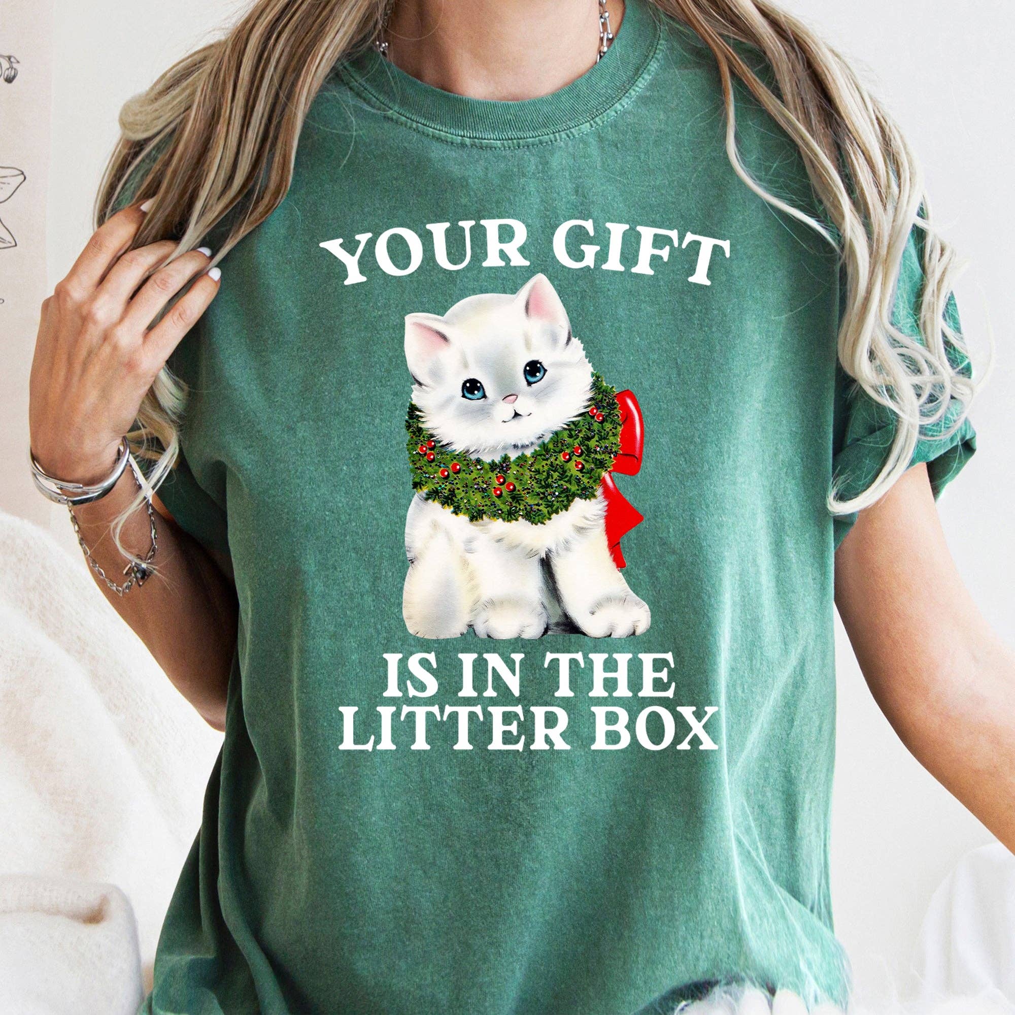 Your Gift Is in the Litter Box, Cat, Funny, Christmas Tshirt Hoodie, Sweatshirt | PodTeesHub.com