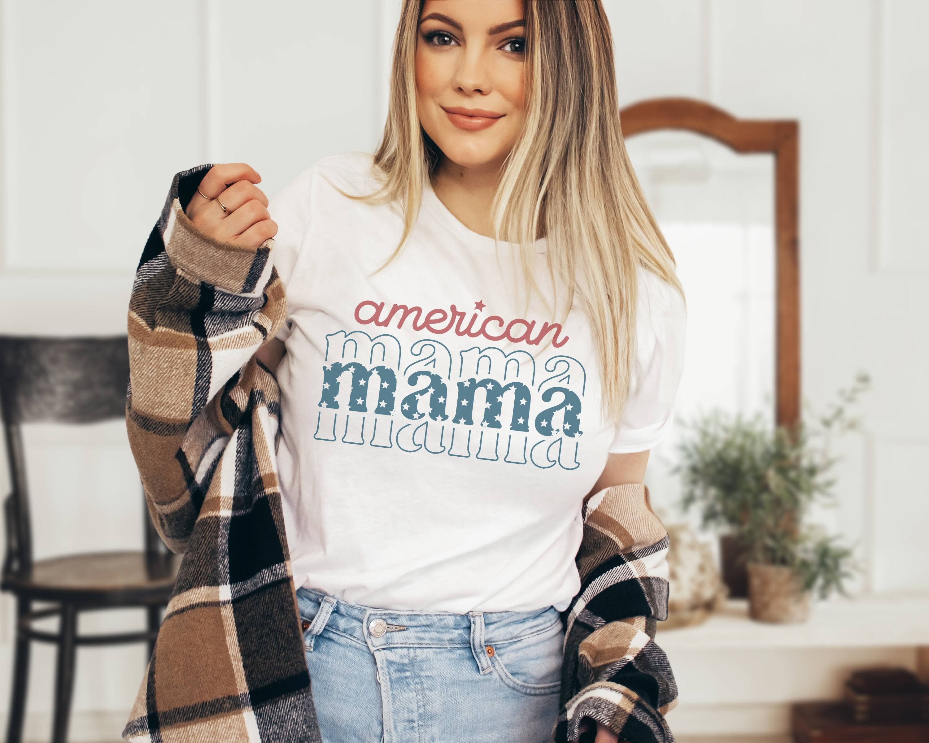 American Mama Tee | Patriotic Graphic 4th of July T Shirt Hoodie, Sweatshirt | PodTeesHub.com