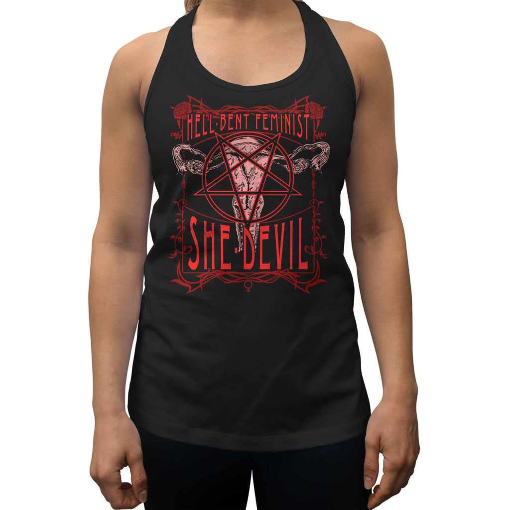 Women's Hell-Bent Feminist She-Devil Racerback Tank Top