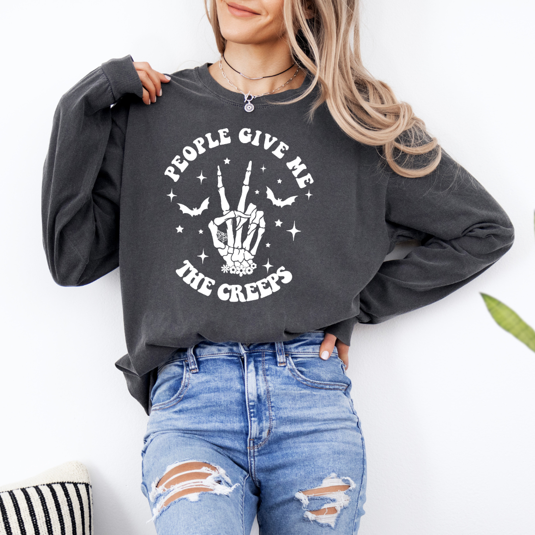 People Give Me the Creeps Long Sleeve Graphic Tee - Fall Tee Hoodie, Sweatshirt | PodTeesHub.com