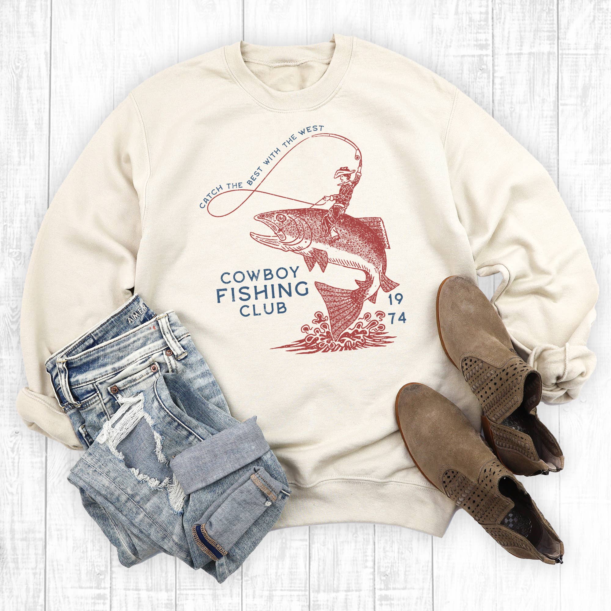 Western Cowboy Fishing Club Sweatshirt T-Shirts, Hoodie | PodTeesHub.com