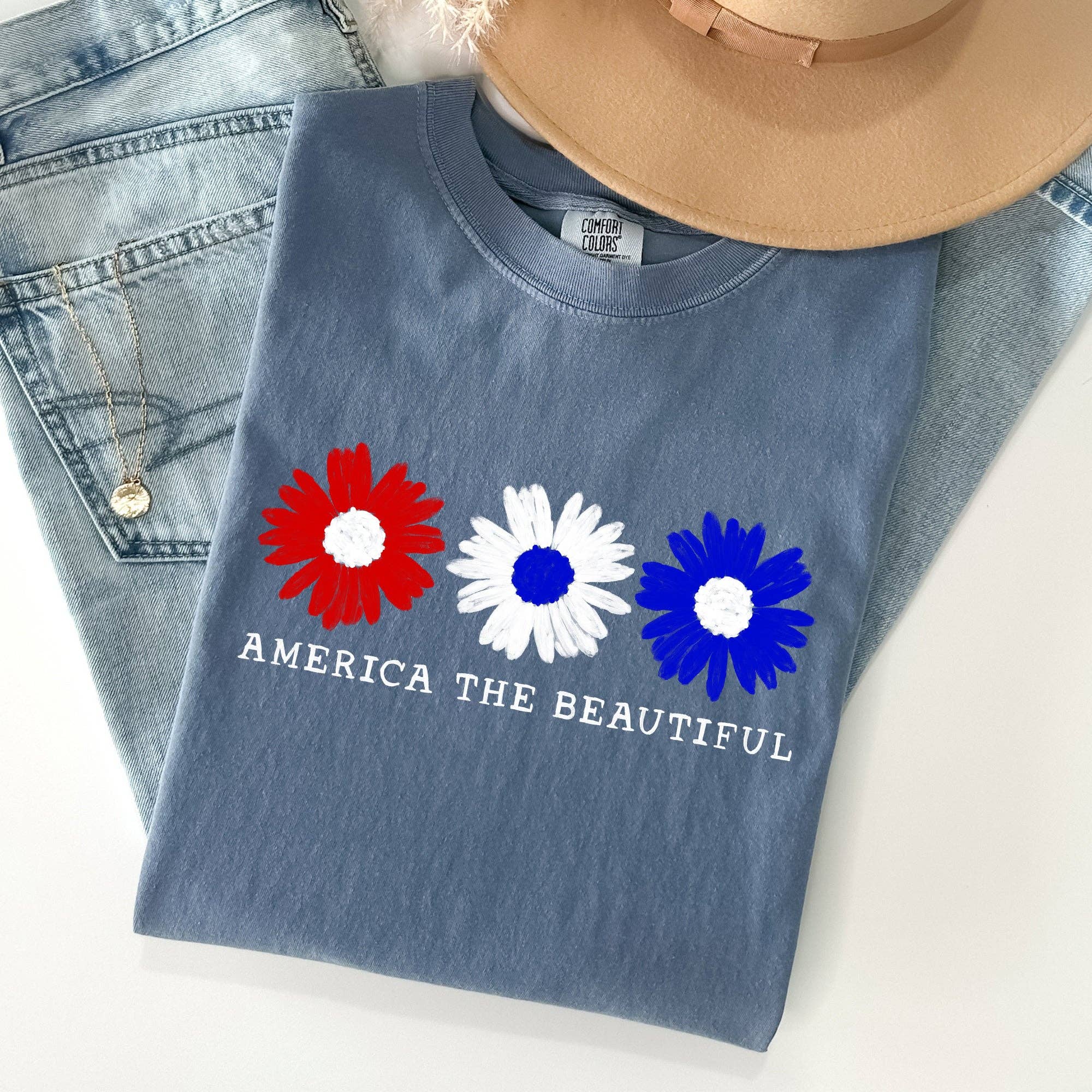 America the Beautiful, Flowers, Red White Blue Tshirt Hoodie, Sweatshirt | PodTeesHub.com