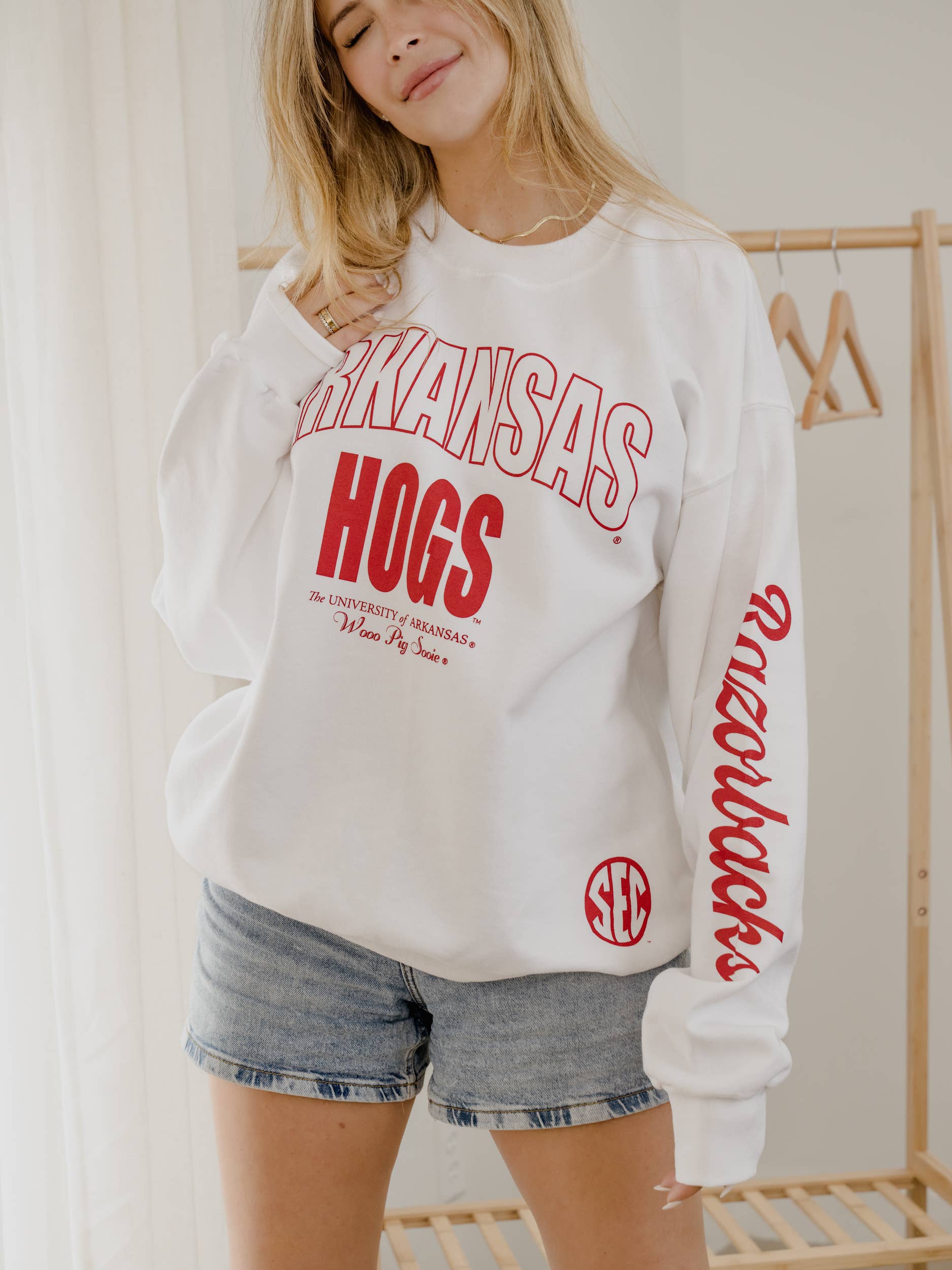Arkansas Razorbacks Hogs Sec Sporty White Sweatshirt T-Shirts, Hoodie | PodTeesHub.com
