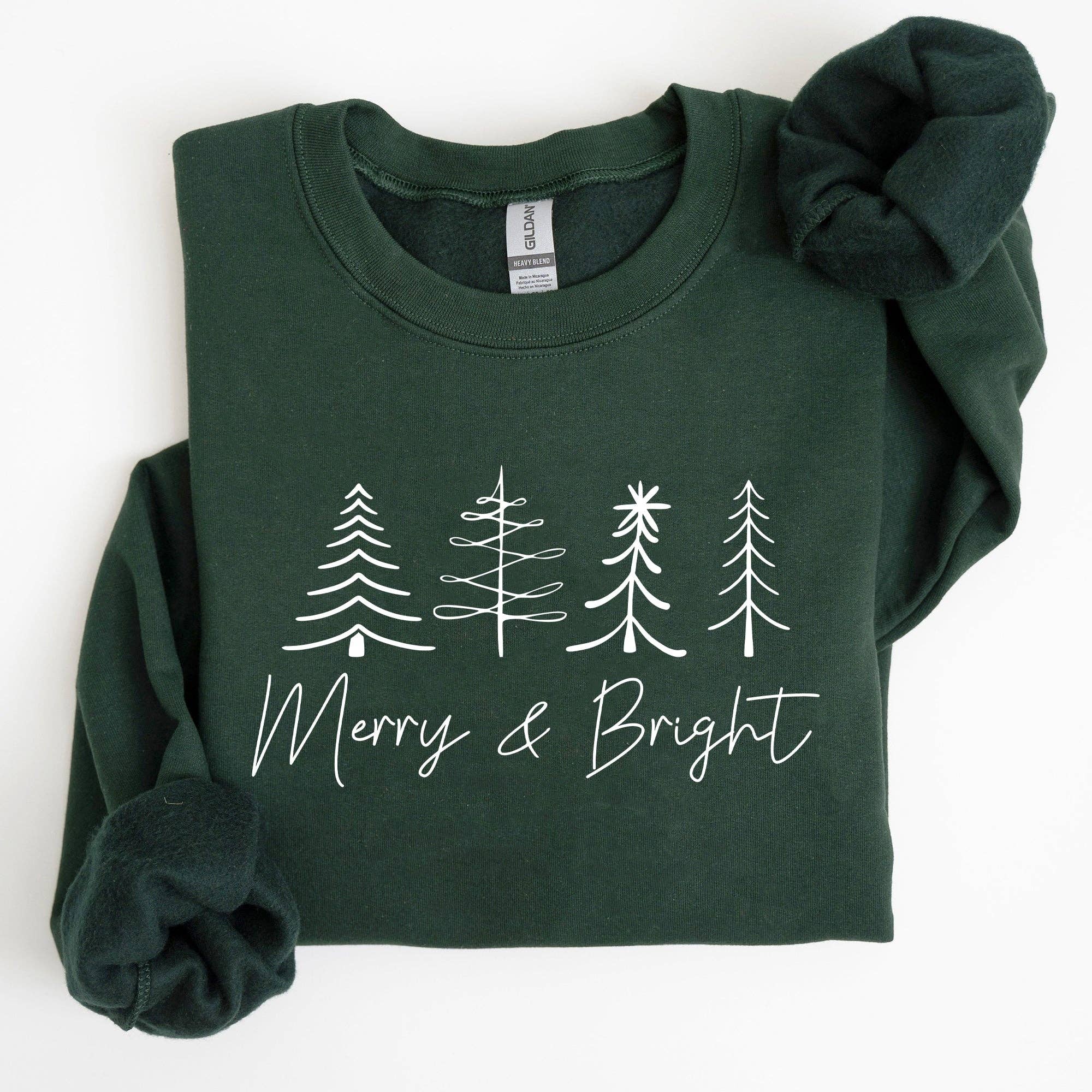Merry and Bright, Christmas, Minimalist, Xmas Sweatshirt T-Shirts, Hoodie | PodTeesHub.com