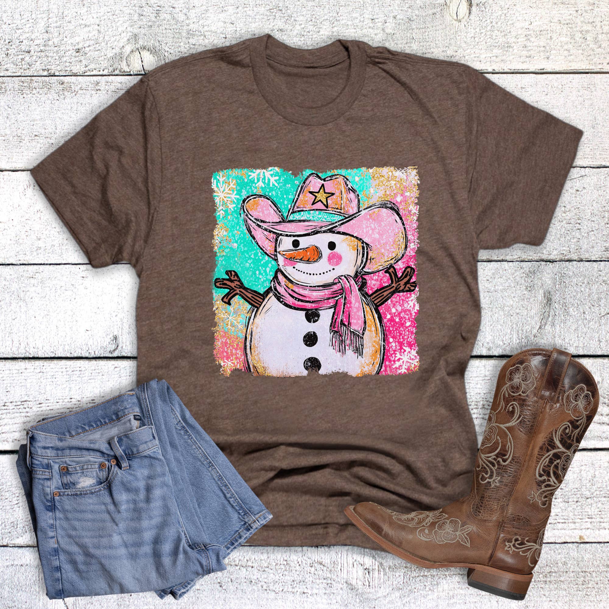 Christmas Western Snowman Graphic Tee Hoodie, Sweatshirt | PodTeesHub.com