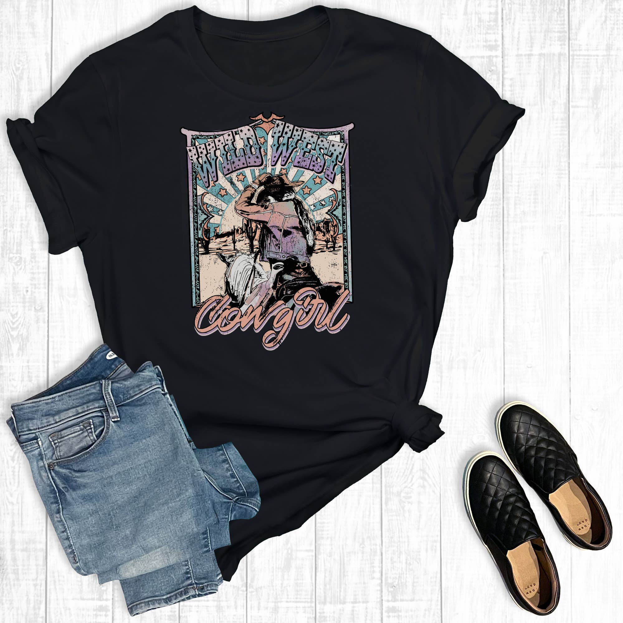Western Wild West Cowgirl Graphic Tee Hoodie, Sweatshirt | PodTeesHub.com