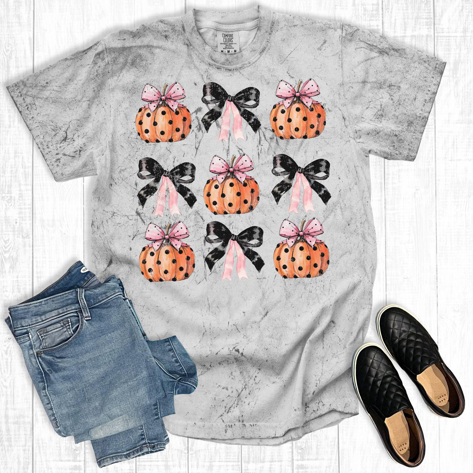 Fall Polka Dot Halloween Pumpkins Comfort Colors Graphic Tee Hoodie, Sweatshirt | PodTeesHub.com