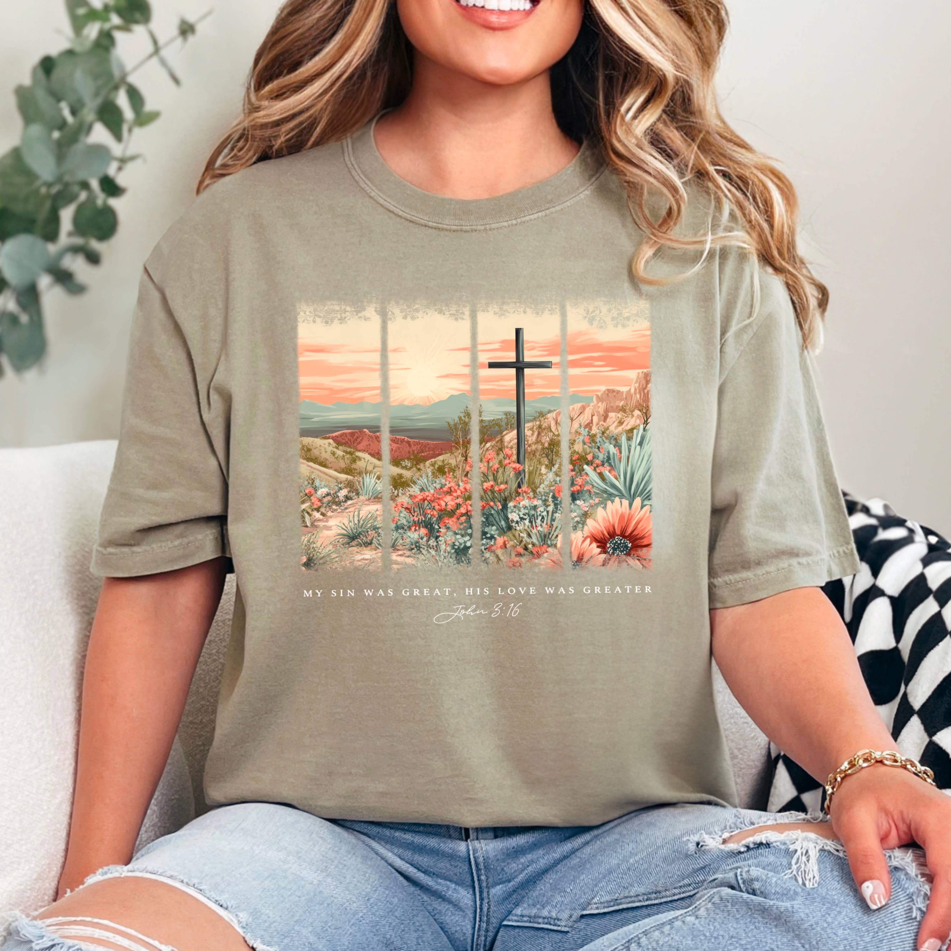 His Love Was Greater | Easter Graphic Shirt | Comfort Colors Hoodie, Sweatshirt | PodTeesHub.com