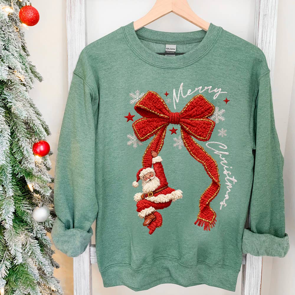 Faux Yarn Merry Christmas Santa Bow Sweatshirt T-Shirts, Hoodie | PodTeesHub.com