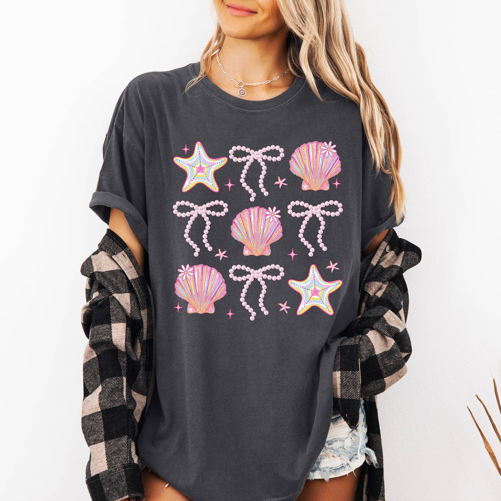 Seashell, Beach, Coquette, Pearls, Ribbon, Summer T-Shirt Hoodie, Sweatshirt | PodTeesHub.com