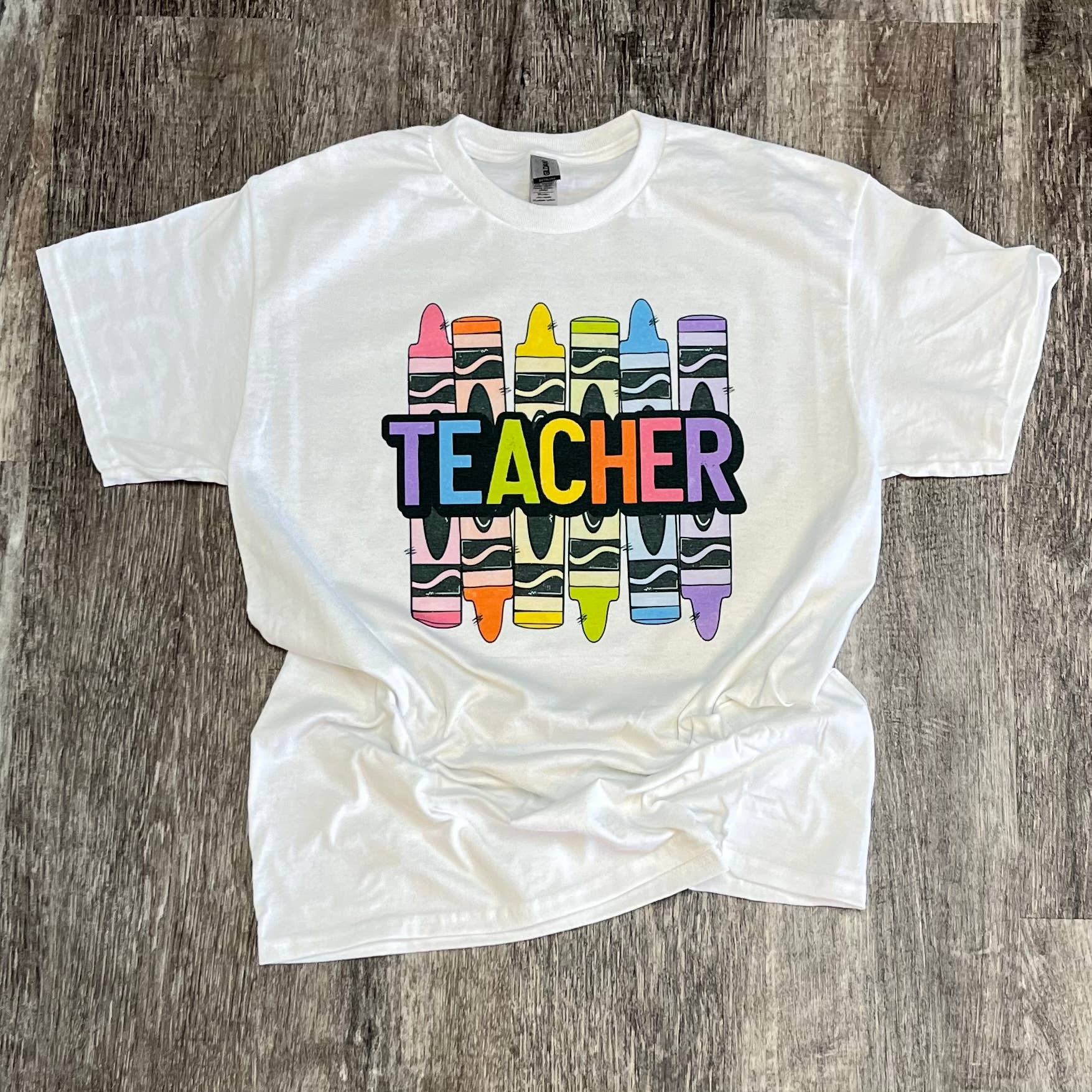 Teacher Colorful Crayons On White Tee Hoodie, Sweatshirt | PodTeesHub.com