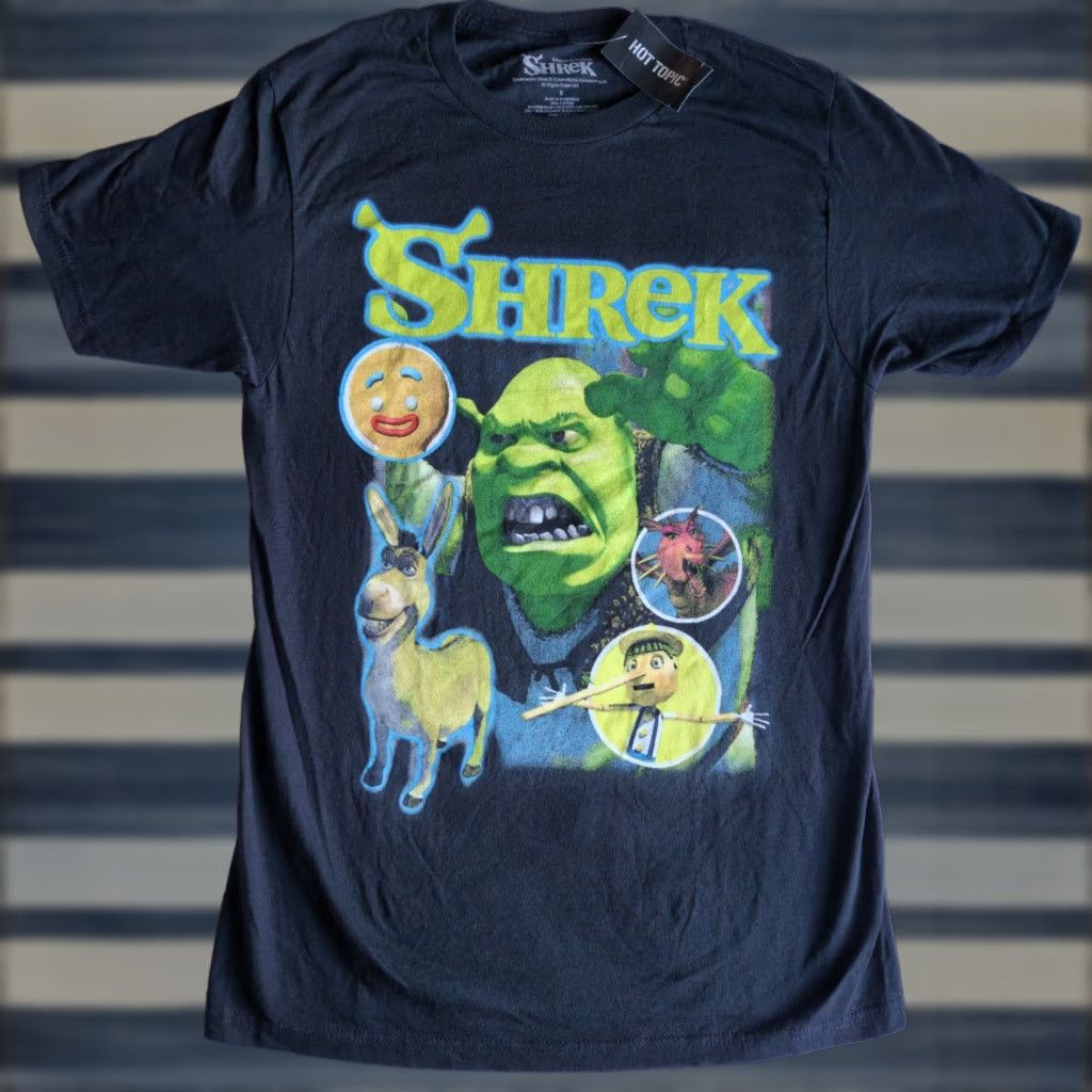 Topic Hot Topic Shrek Swamps Finest Collage Black S Small Movie Cartoon T-Shirts, Hoodie, Sweatshirt