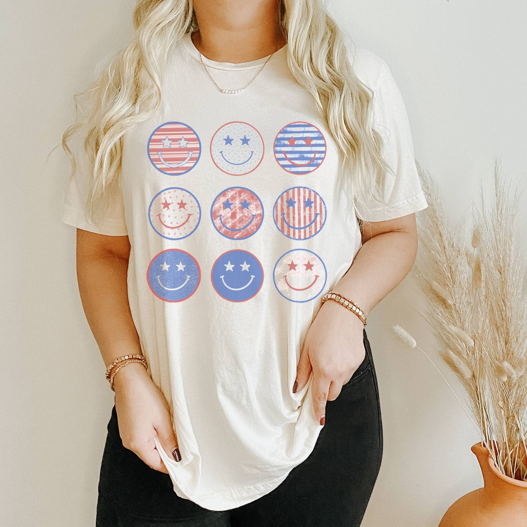 USA Happy Face Grid | 4th of July Patriotic Graphic Shirt Hoodie, Sweatshirt | PodTeesHub.com
