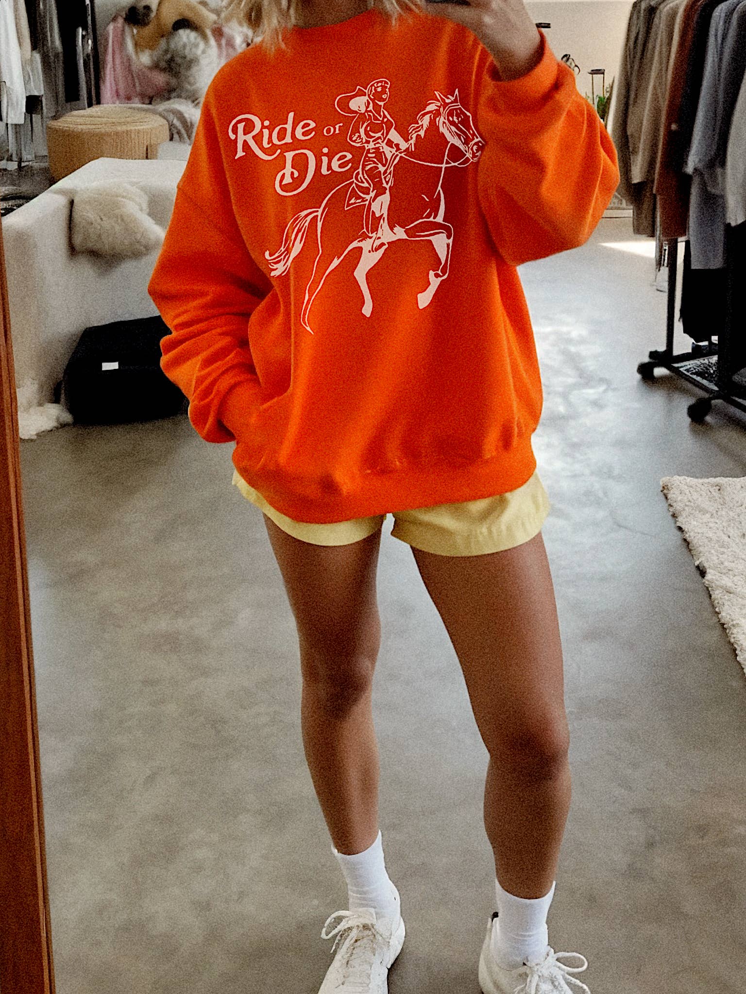 Ride or Die Western Graphic Sweatshirt - Orange T-Shirts, Hoodie | PodTeesHub.com