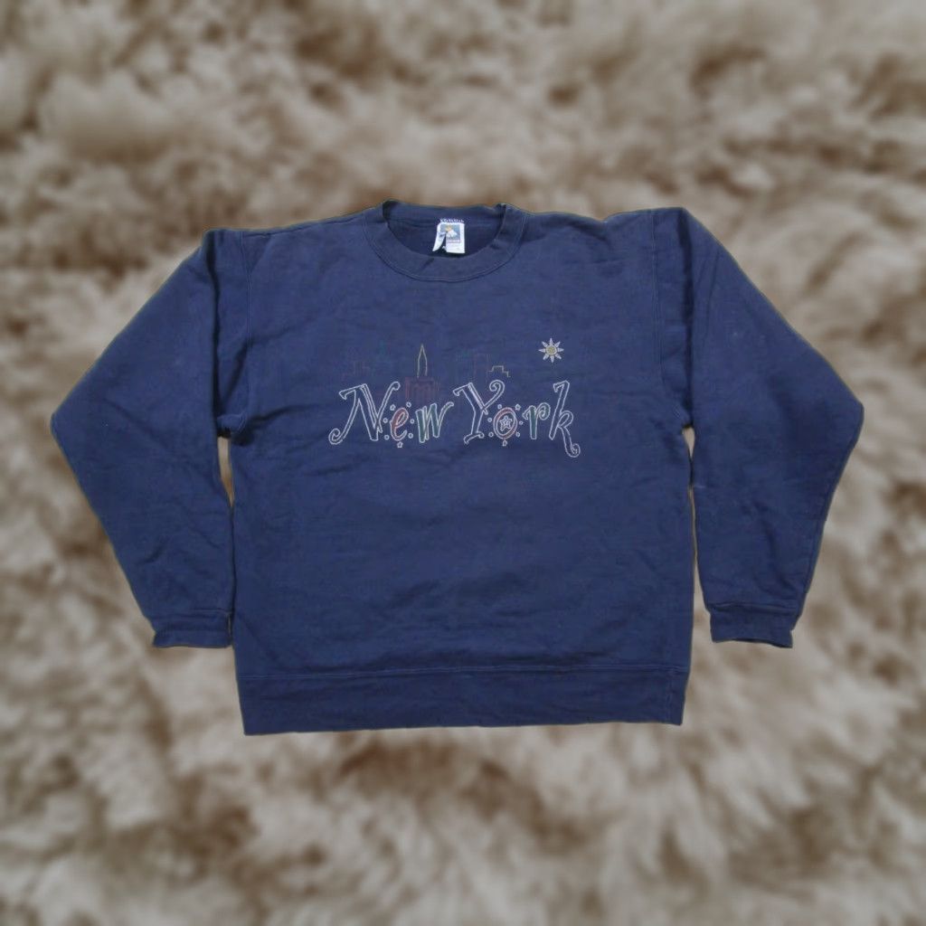 Vintage Cotton Deluxe Nyc L Nyc Skyline 1990s Faded Navy Blue Print C T-Shirts, Hoodie, Sweatshirt