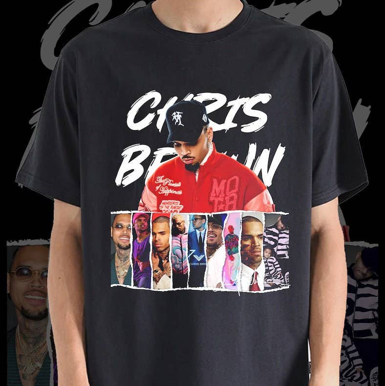 Chris Brown Photo Montage Graphic Tee with Signature Hoodie, Sweatshirt | PodTeesHub.com