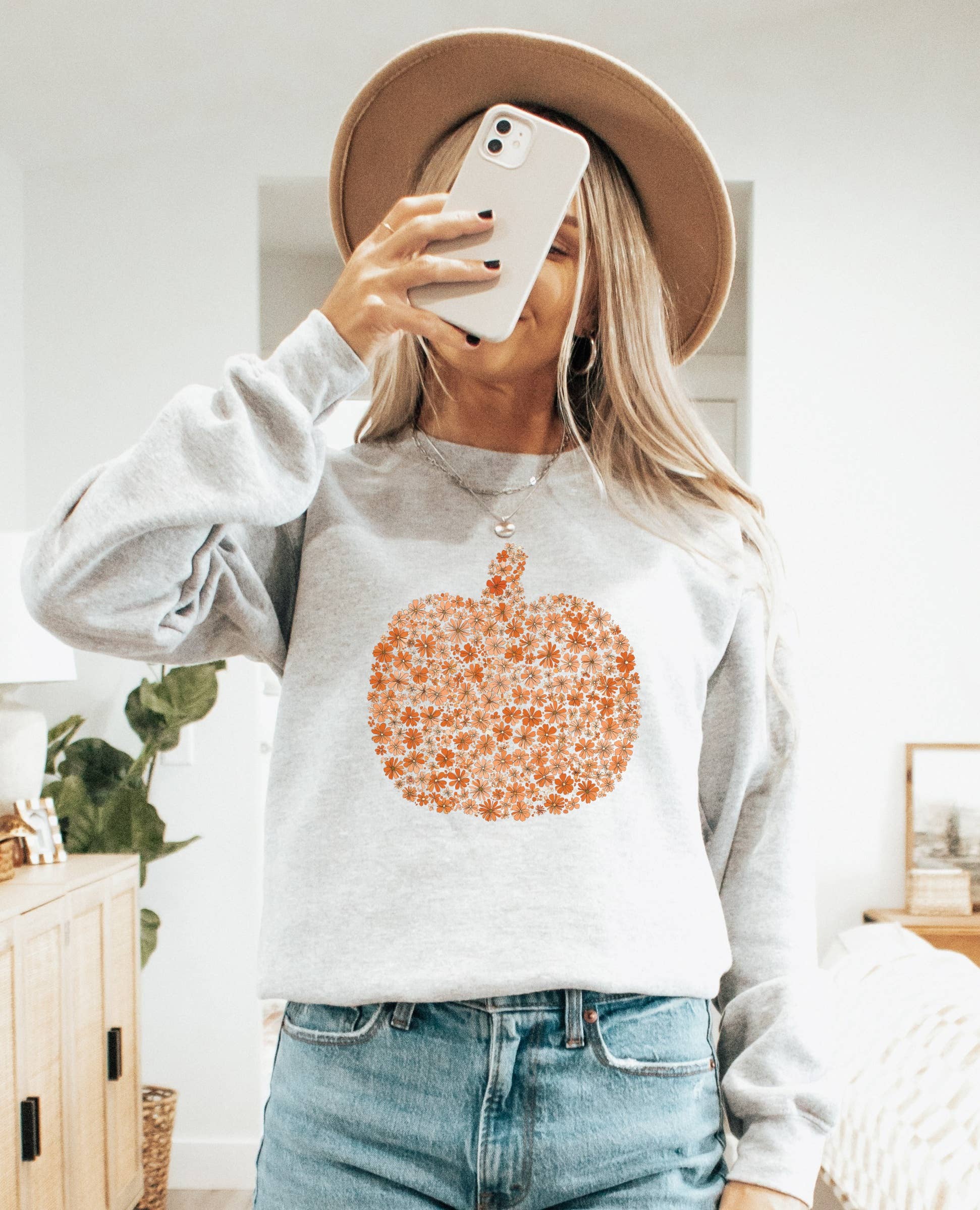 Retro Floral Pumpkin Crew Neck Sweatshirt | Trending T-Shirts, Hoodie | PodTeesHub.com