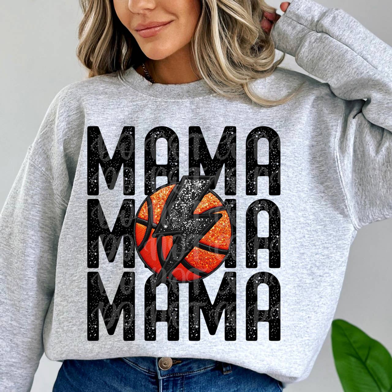 Mama Basketball Stacked Faux Embroidery Crewneck Sweatshirt T-Shirts, Hoodie | PodTeesHub.com