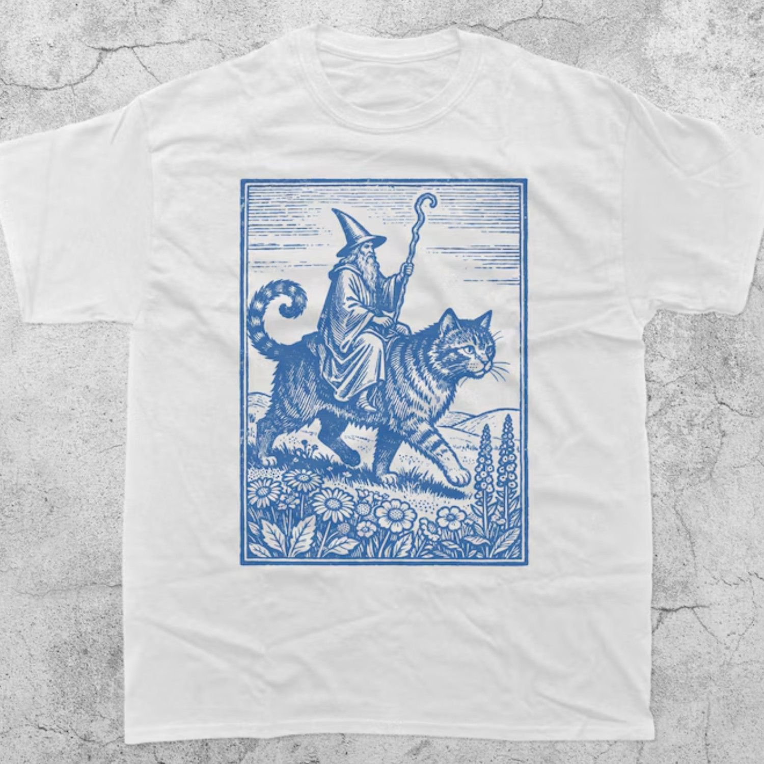 Japanese Brand Wizard Cat Rider Vintage T Shirt Retro Fantasy Graphic Tee Hoodie, Sweatshirt | PodTeesHub.com