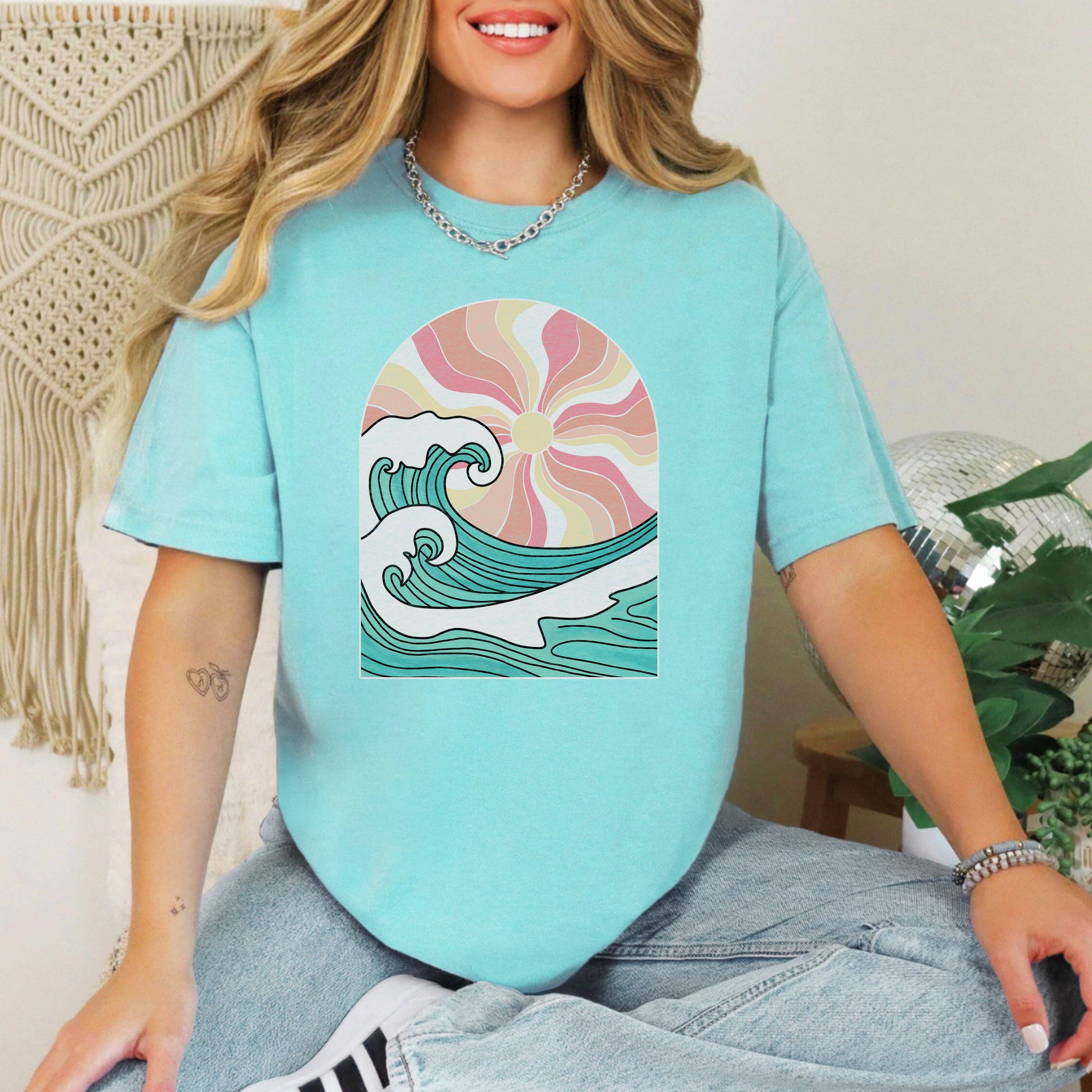 Custom Ocean Sunset Tee | Beach | Wave Hoodie, Sweatshirt | PodTeesHub.com