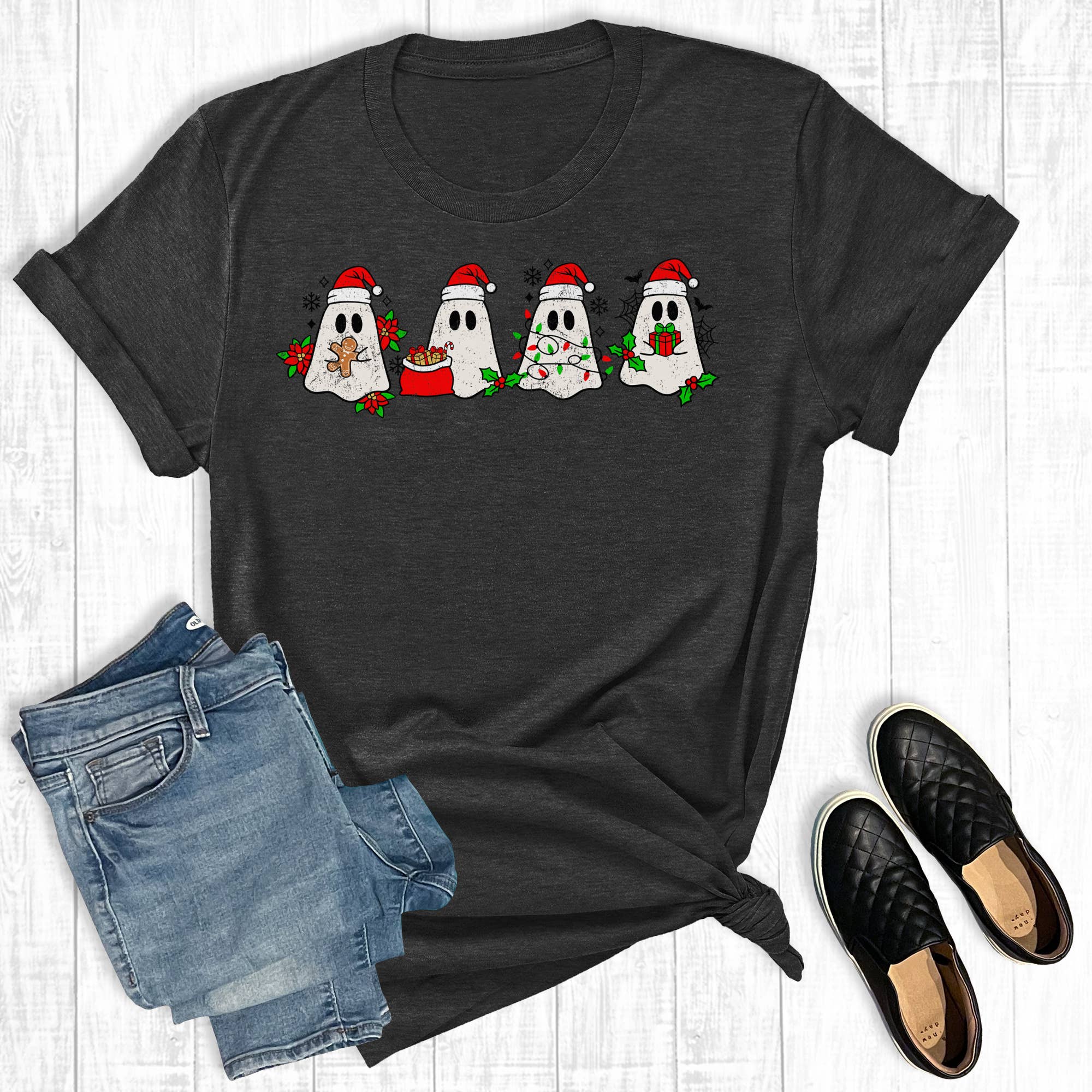Retro Christmas Ghosts Graphic Tee Hoodie, Sweatshirt | PodTeesHub.com