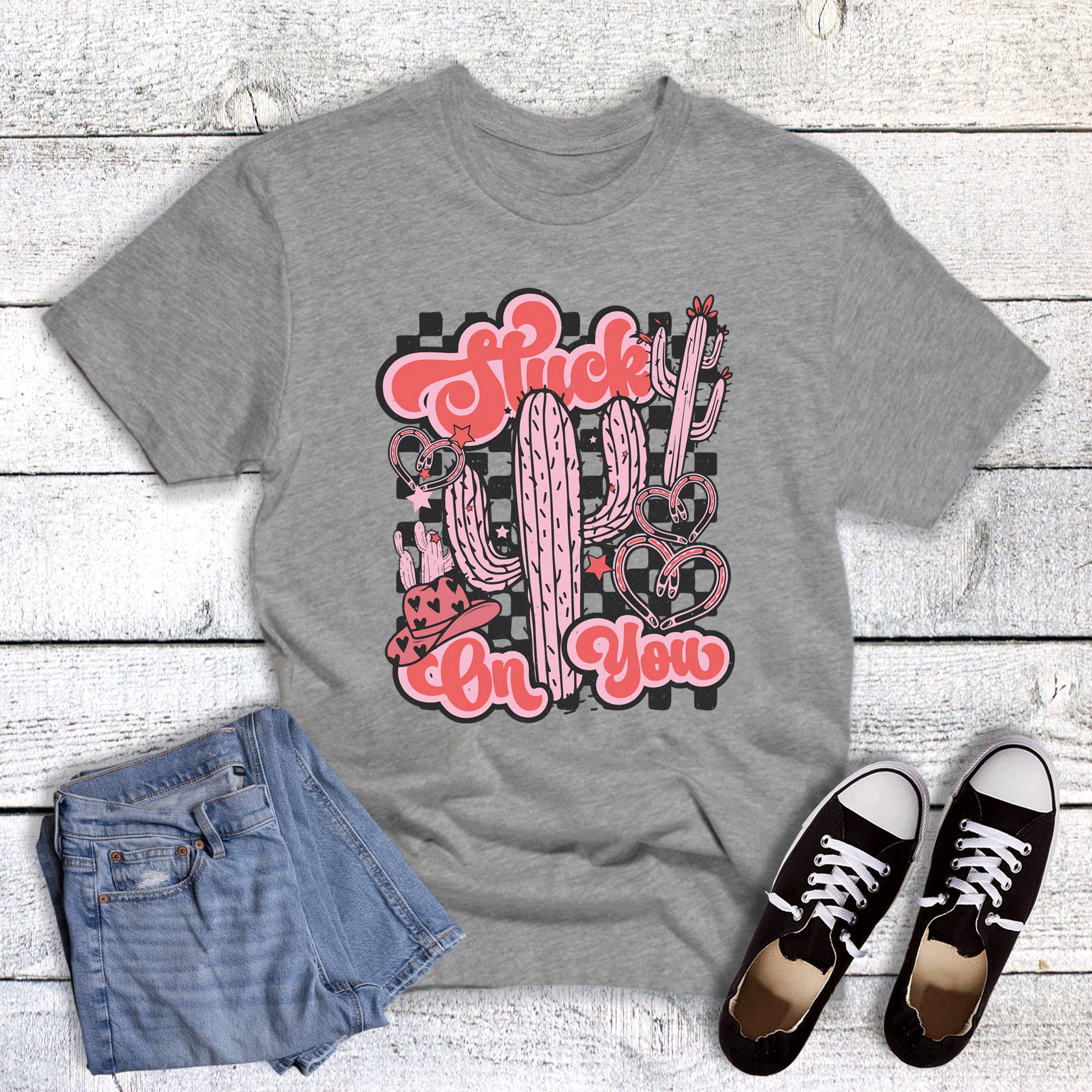Valentine Western Cactus Stuck On You Graphic Tee Hoodie, Sweatshirt | PodTeesHub.com