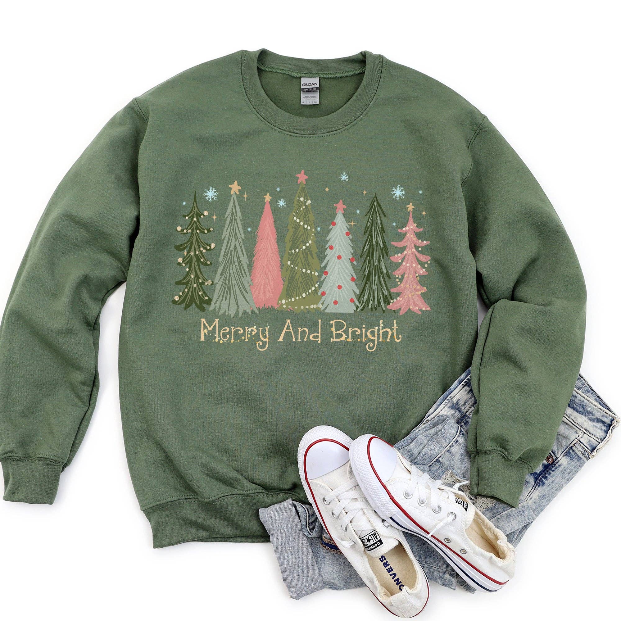 Merry and Bright, Christmas Trees Sweatshirt T-Shirts, Hoodie | PodTeesHub.com