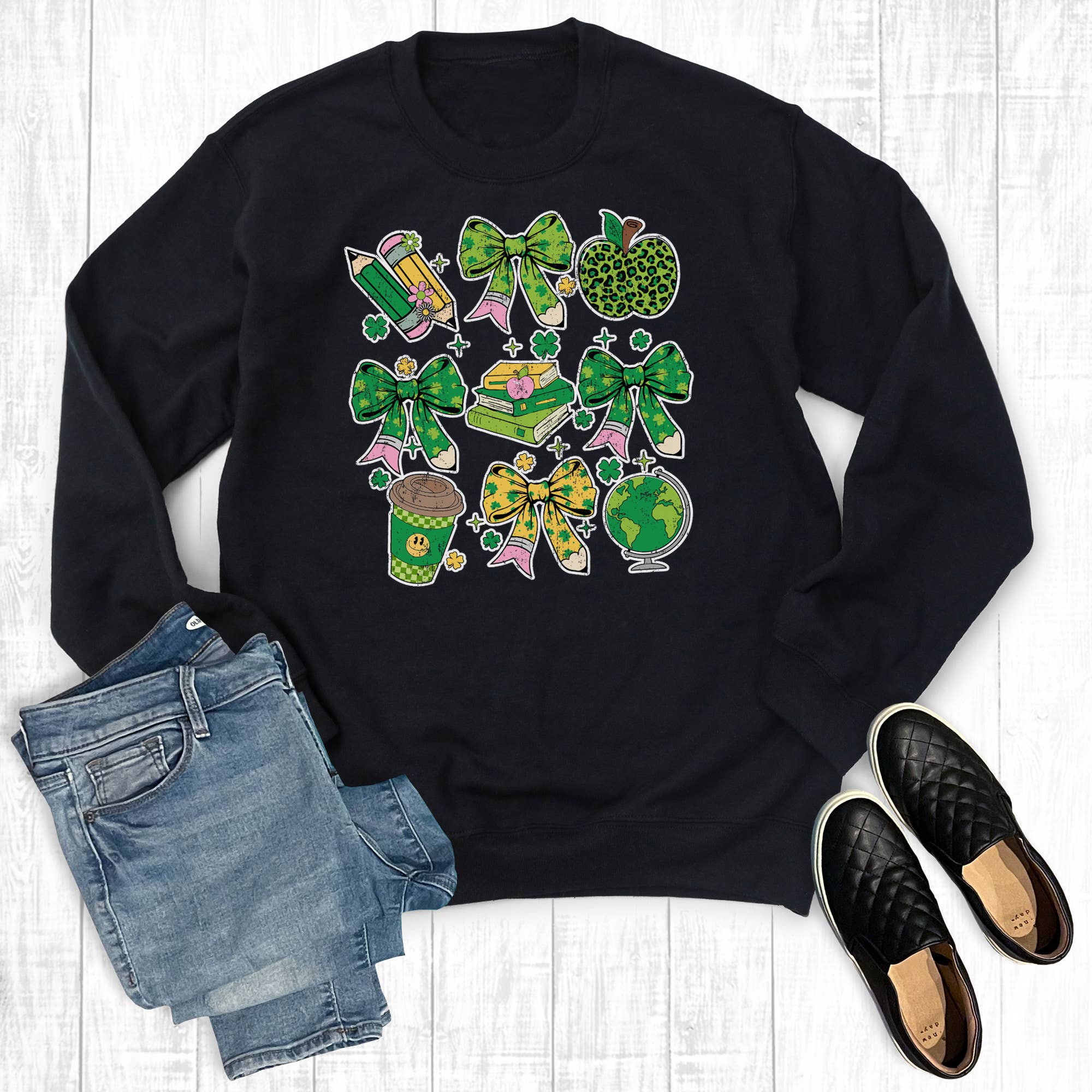 Coquette Bow St. Patrick's Day Teacher Sweatshirt T-Shirts, Hoodie | PodTeesHub.com