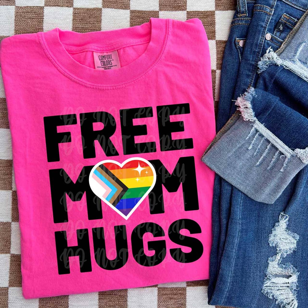 Free Mom Hugs Heart Pigment Dyed Tee Hoodie, Sweatshirt | PodTeesHub.com