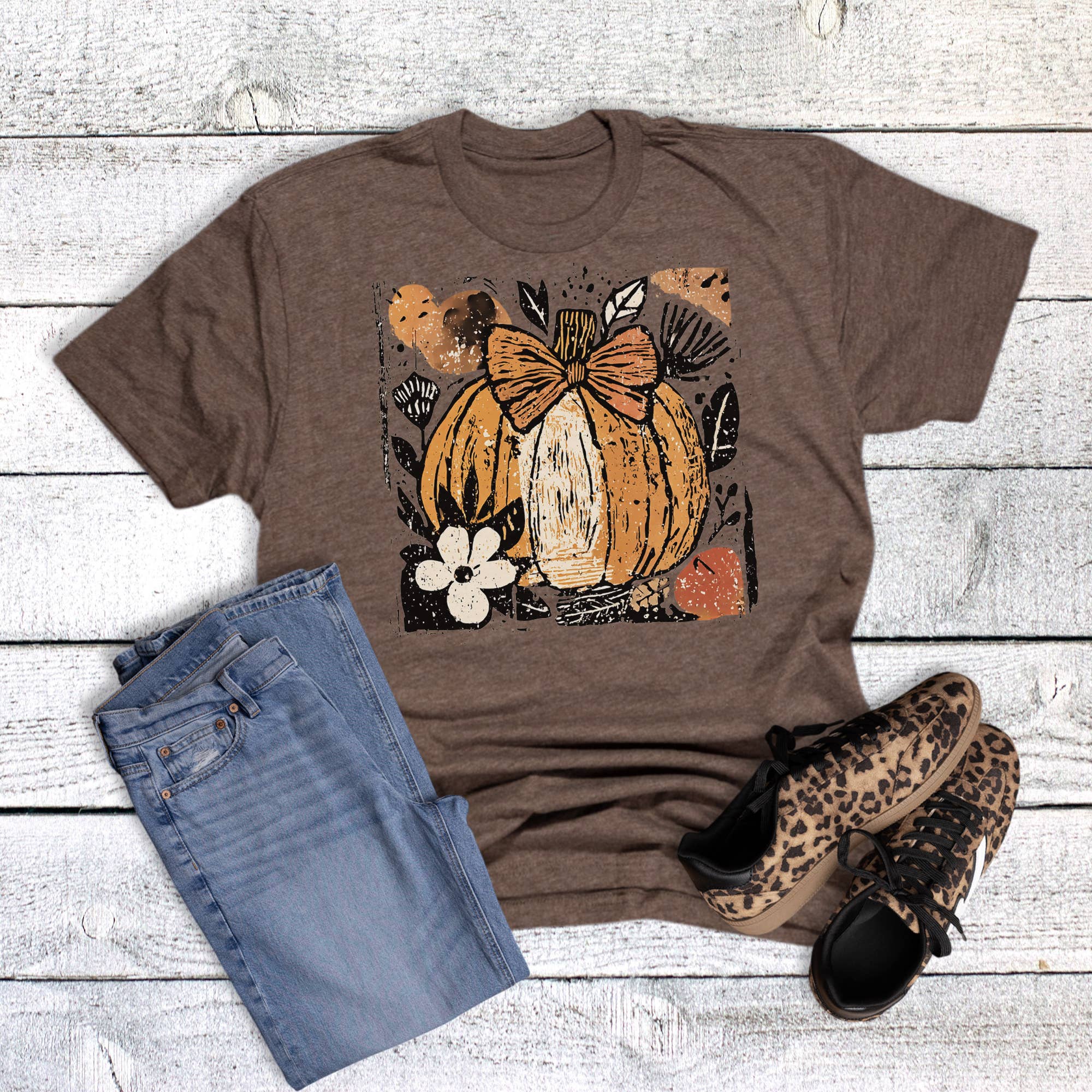 Pumpkin Boho Bow Floral Graphic Tee Hoodie, Sweatshirt | PodTeesHub.com