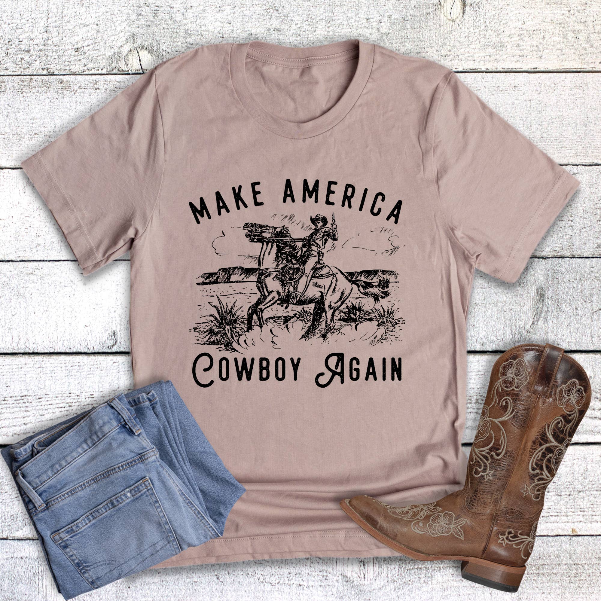 Western Make America Cowboy Again Graphic Tee Hoodie, Sweatshirt | PodTeesHub.com