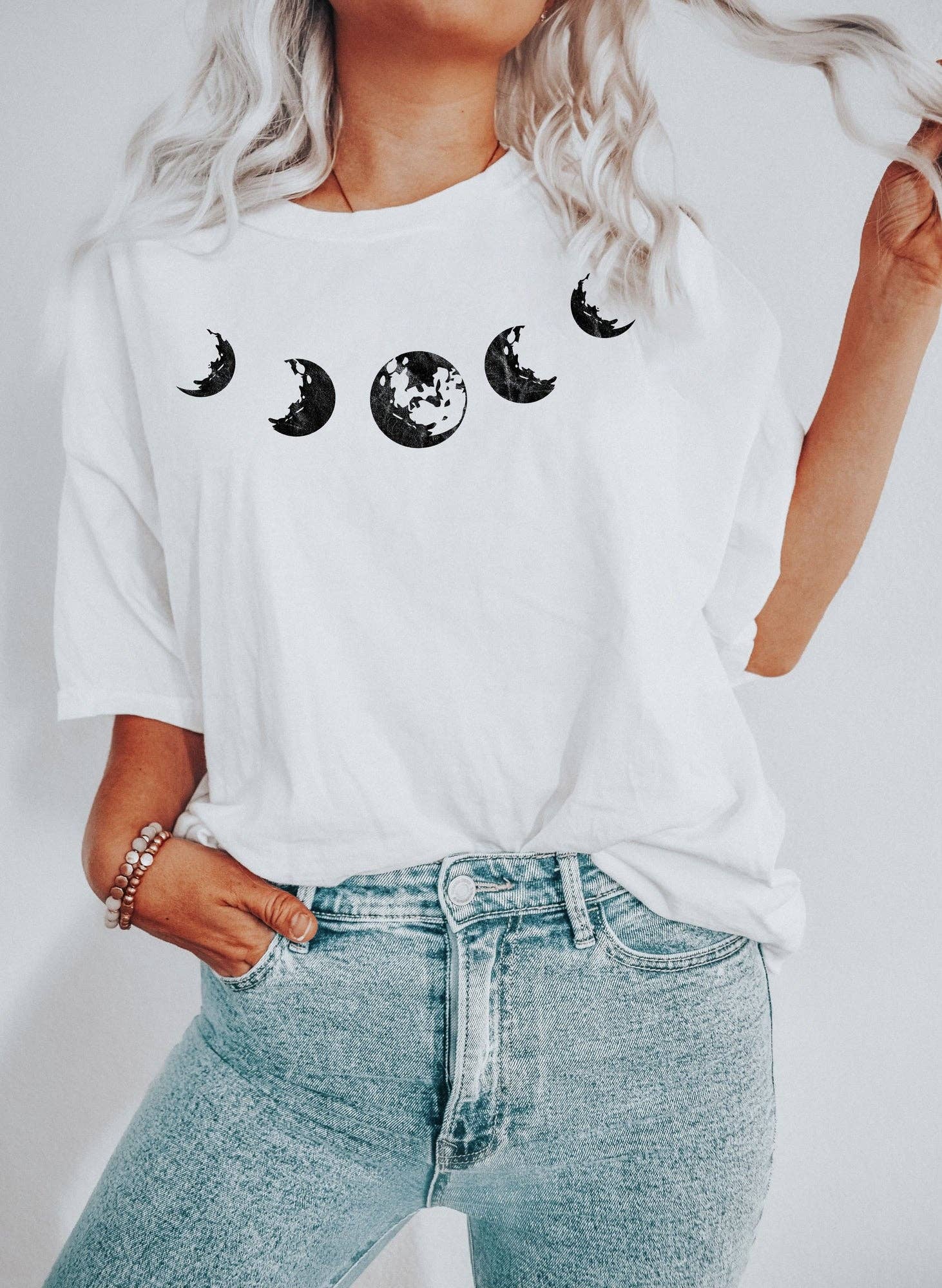 Moon Phases Bw Neckline Celestial T-Shirt Hoodie, Sweatshirt | PodTeesHub.com