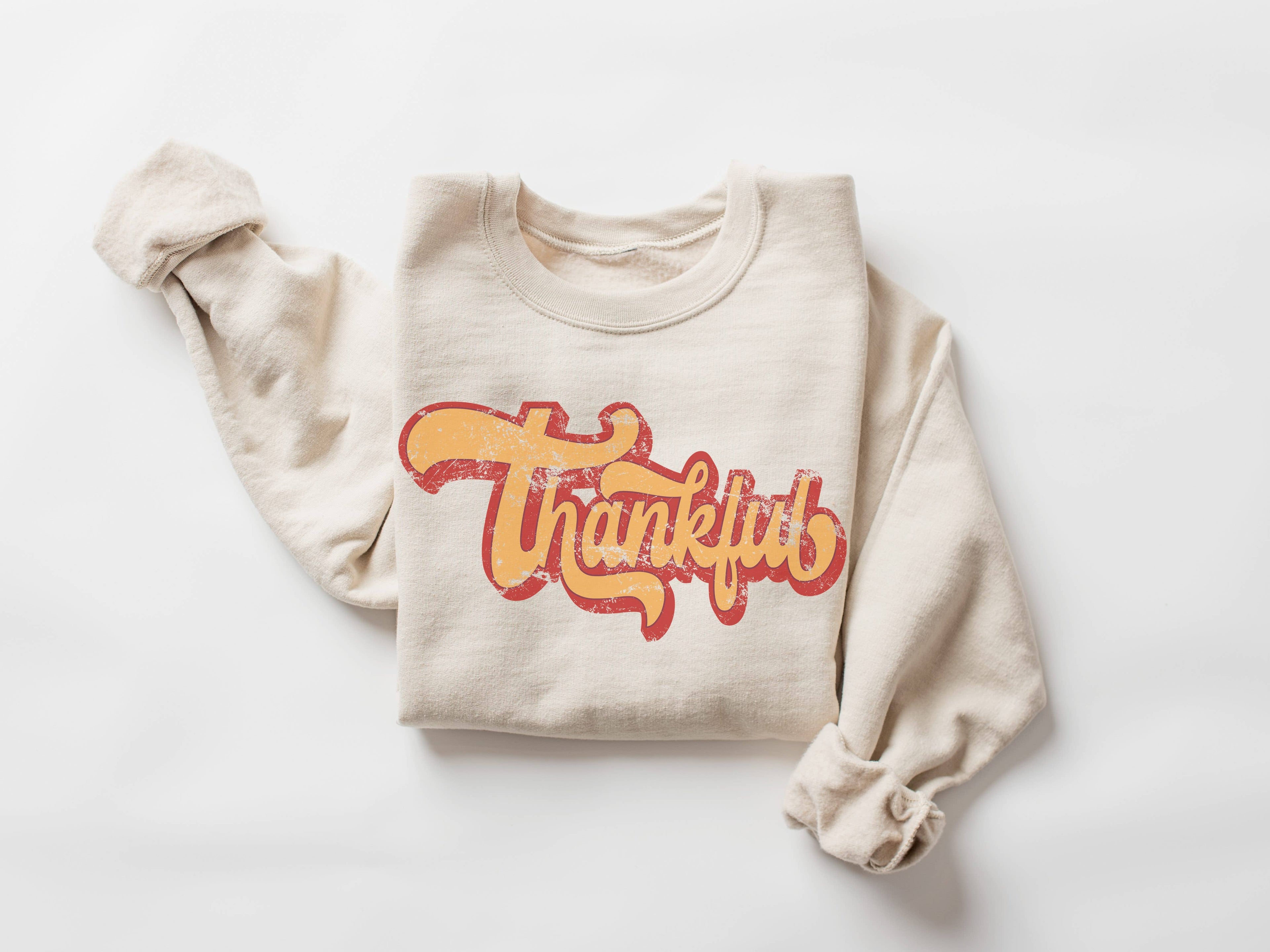 Thankful Retro Shadow Crew Neck Sweatshirt | Fall T-Shirts, Hoodie | PodTeesHub.com